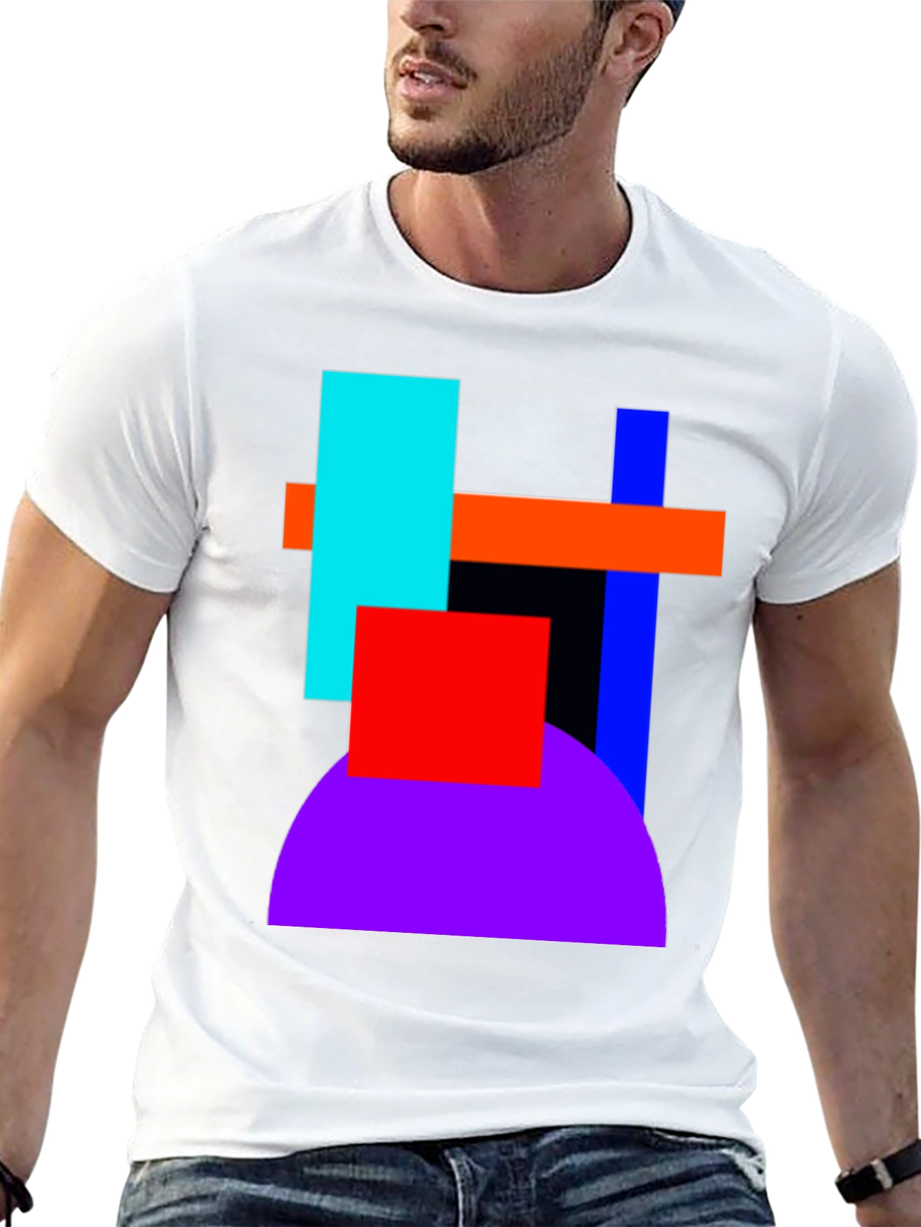 Black Abstract Geometric T-Shirt - Bold Color Block Design view 13