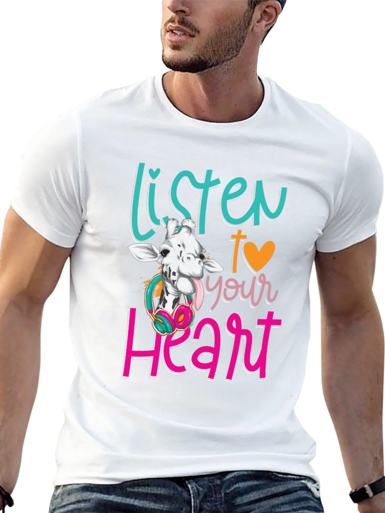 Black Listen to Your Heart Giraffe T-Shirt view 13