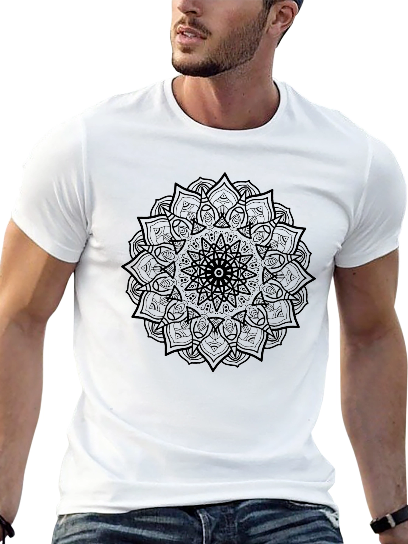 Black Mandala Graphic Tee - Black Cotton T-Shirt view 13