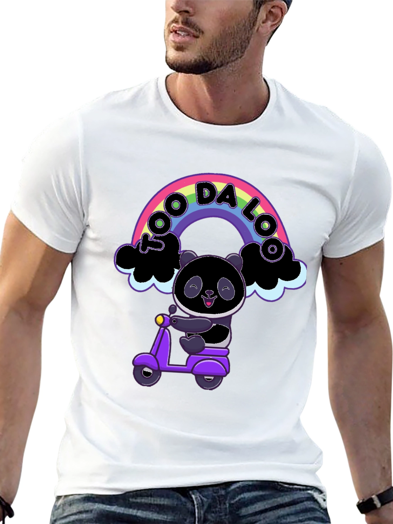 Black Cool Panda on Scooter Graphic T-Shirt view 13