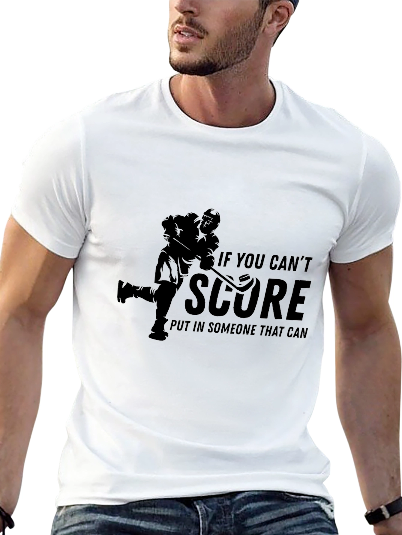 Black Hockey T-Shirt - If You Can't Score, Funny Sports Tee view 13