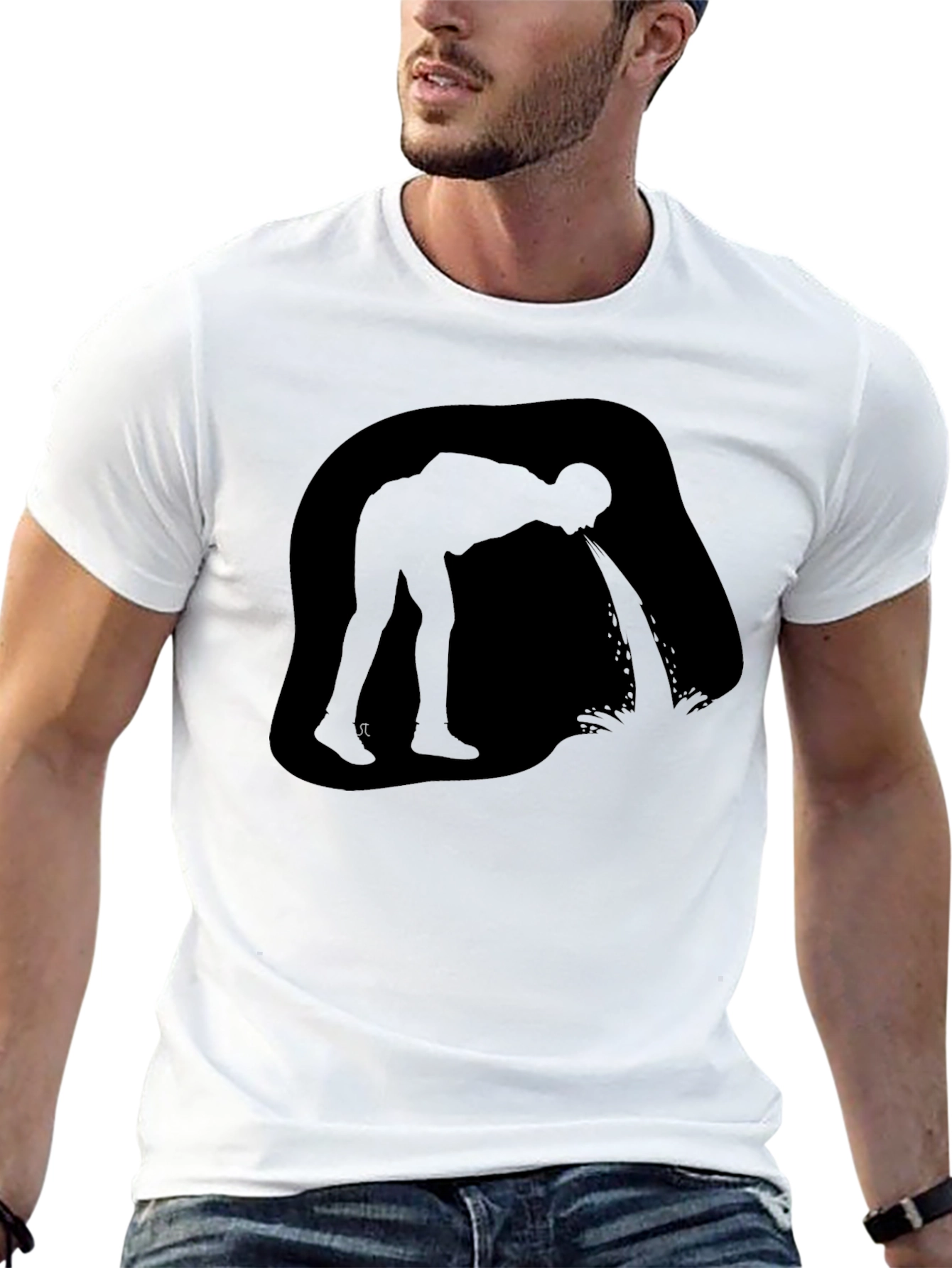Black Puking Man Silhouette Graphic T-Shirt - Black view 13