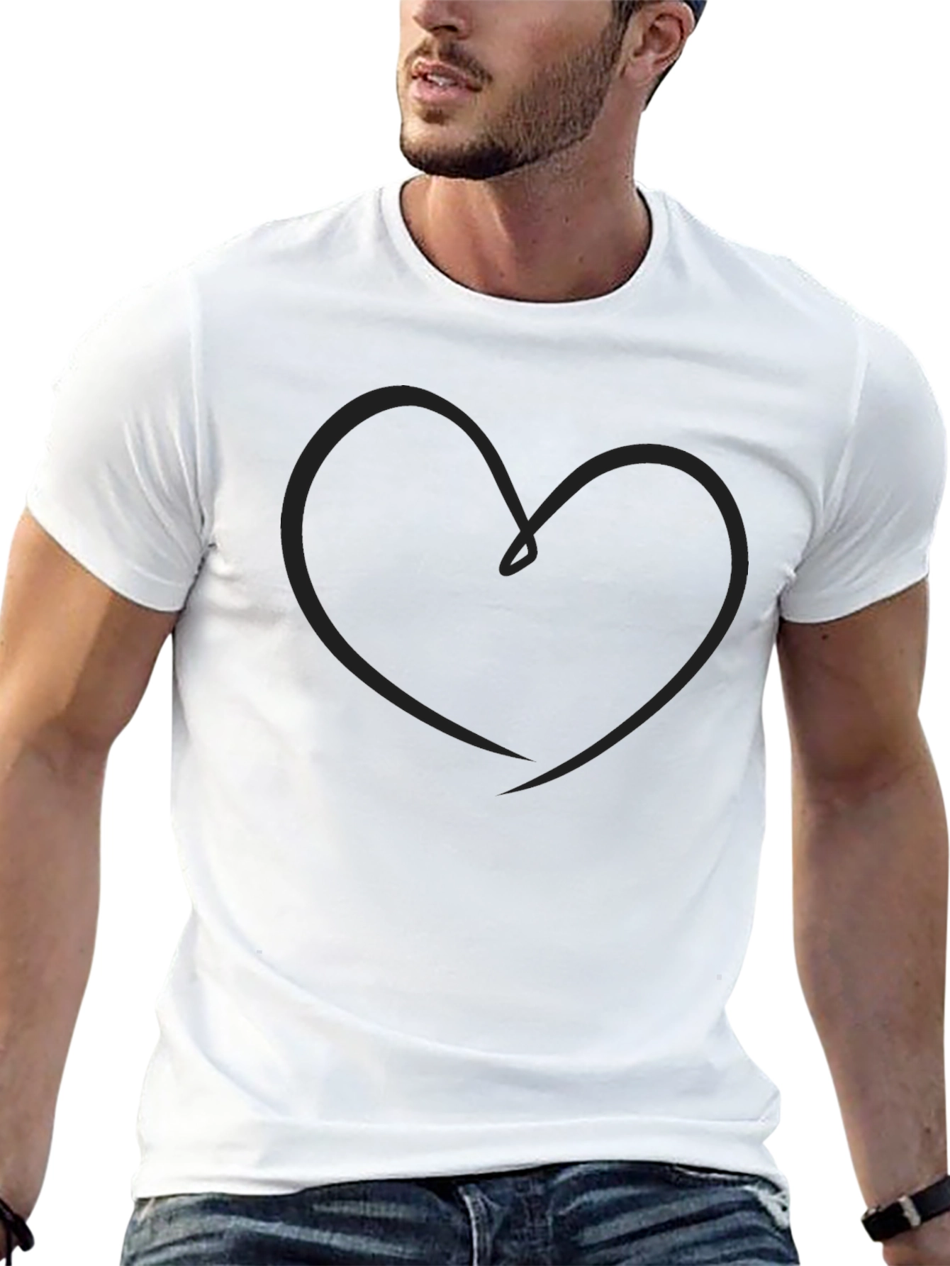 Black Heart Line Art Black T-Shirt view 13