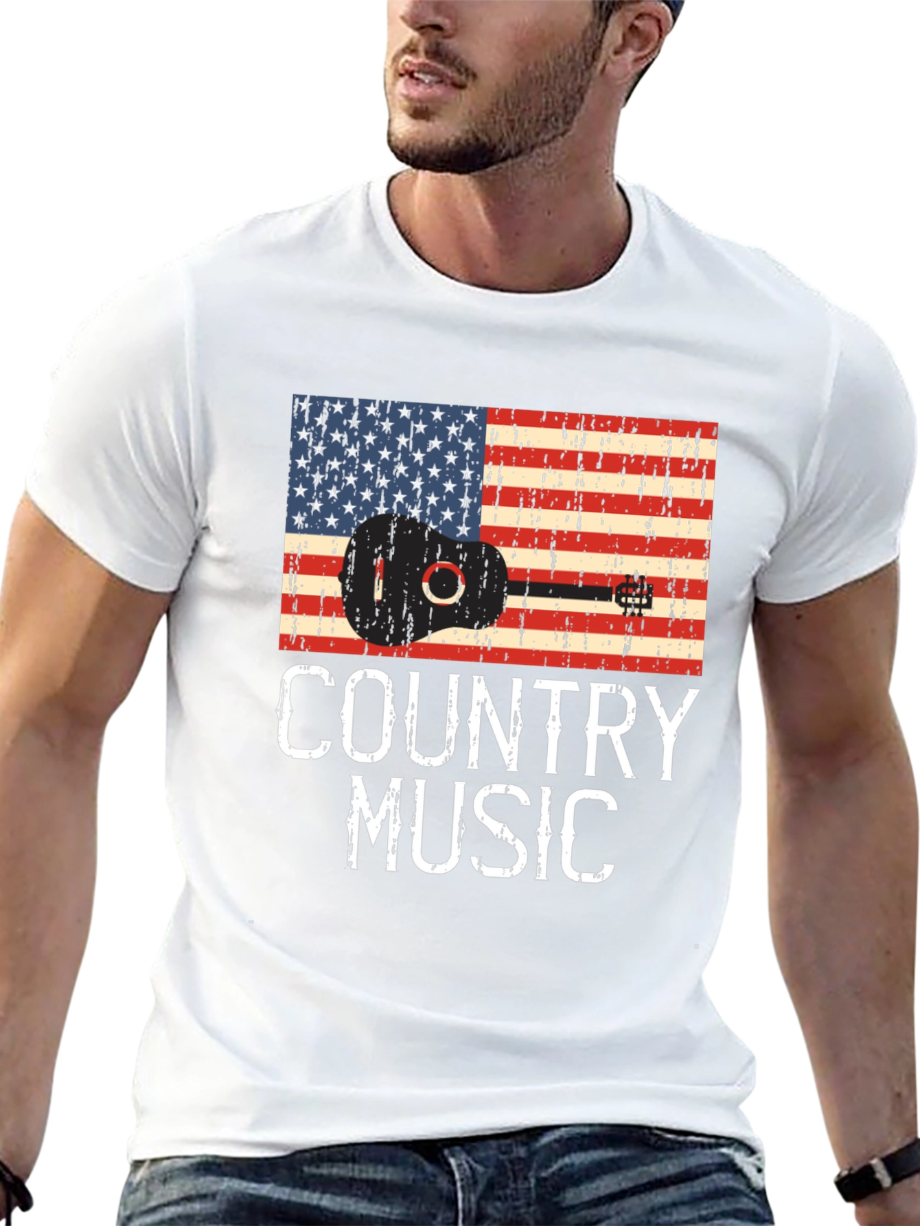 Black Country Music Guitar American Flag T-Shirt view 13