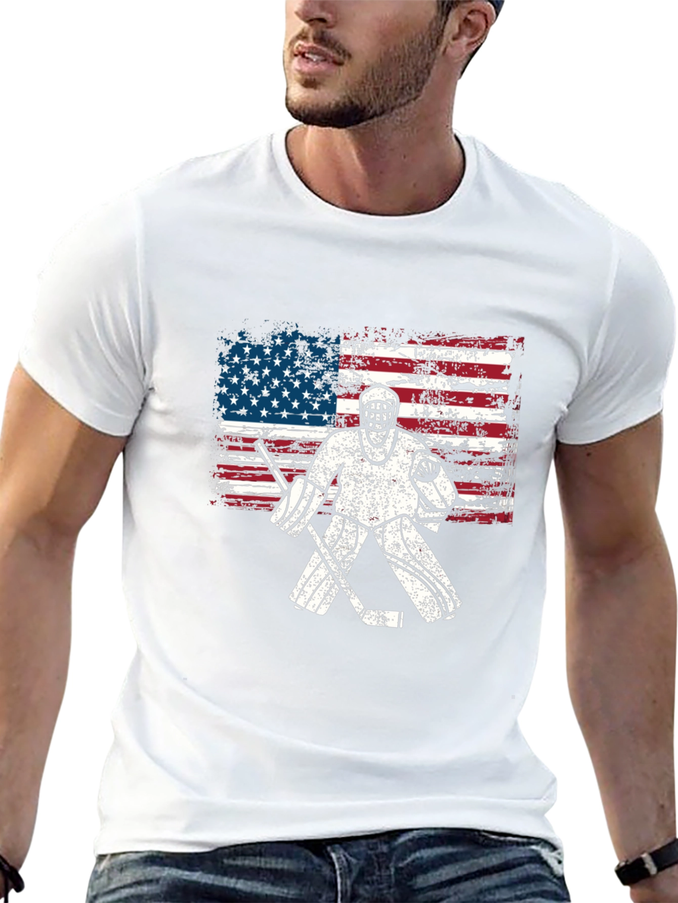 Black USA Hockey Goalie T-Shirt - Patriotic American Flag Design view 13
