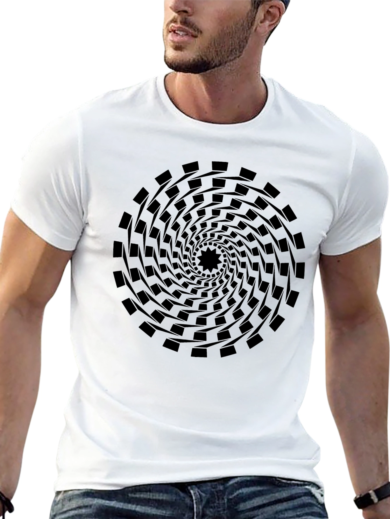 Black Optical Illusion Swirl Graphic Black T-Shirt view 13
