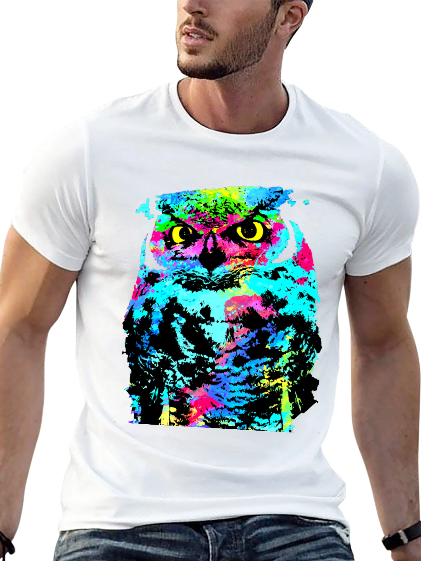 Black Colorful Owl Graphic Print Black T-Shirt view 13