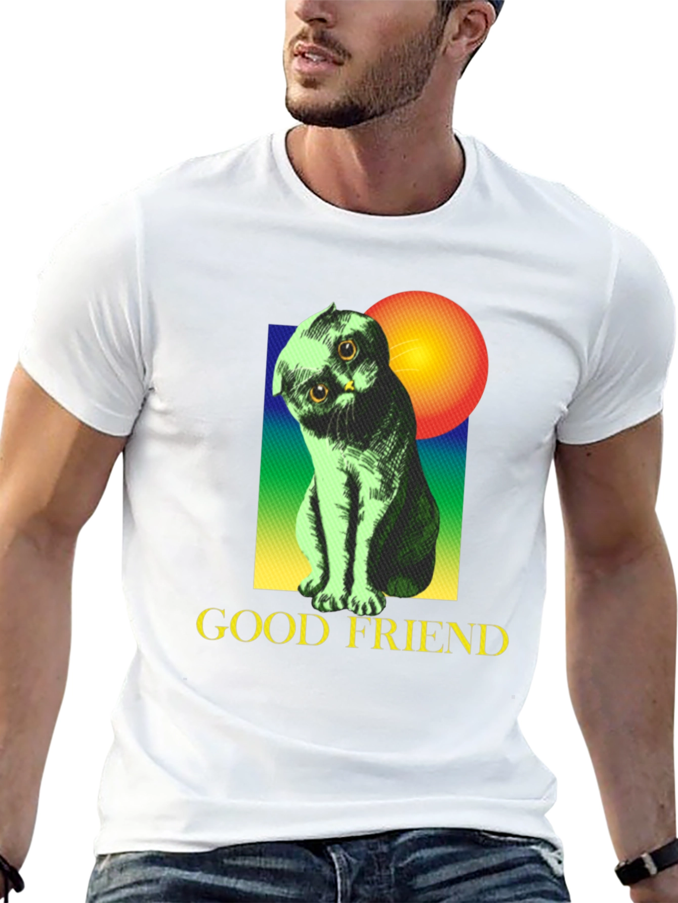 Black Good Friend Cat Graphic Tee - Unisex Soft Cotton Shirt view 13