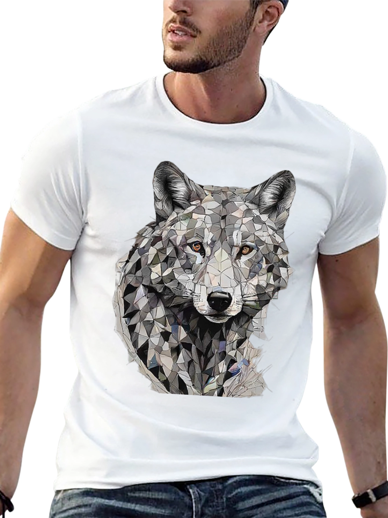 Black Geometric Wolf Graphic T-Shirt view 13