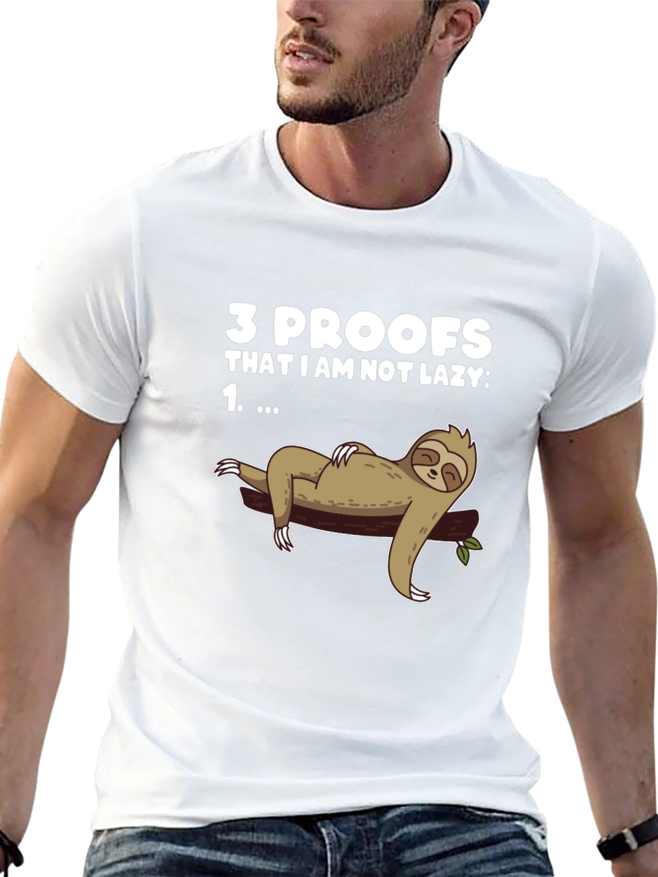 Black Funny Sloth Graphic T-Shirt - "3 Proofs I'm Not Lazy" view 13