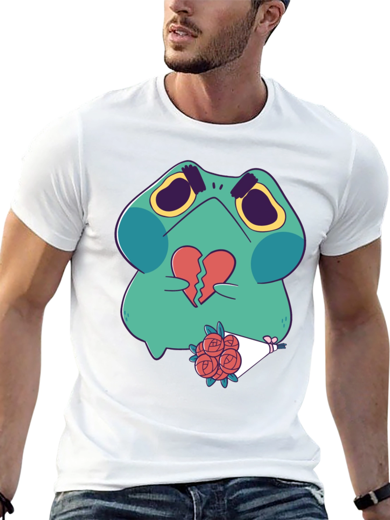 Black Sad Frog with Broken Heart Graphic T-Shirt view 13
