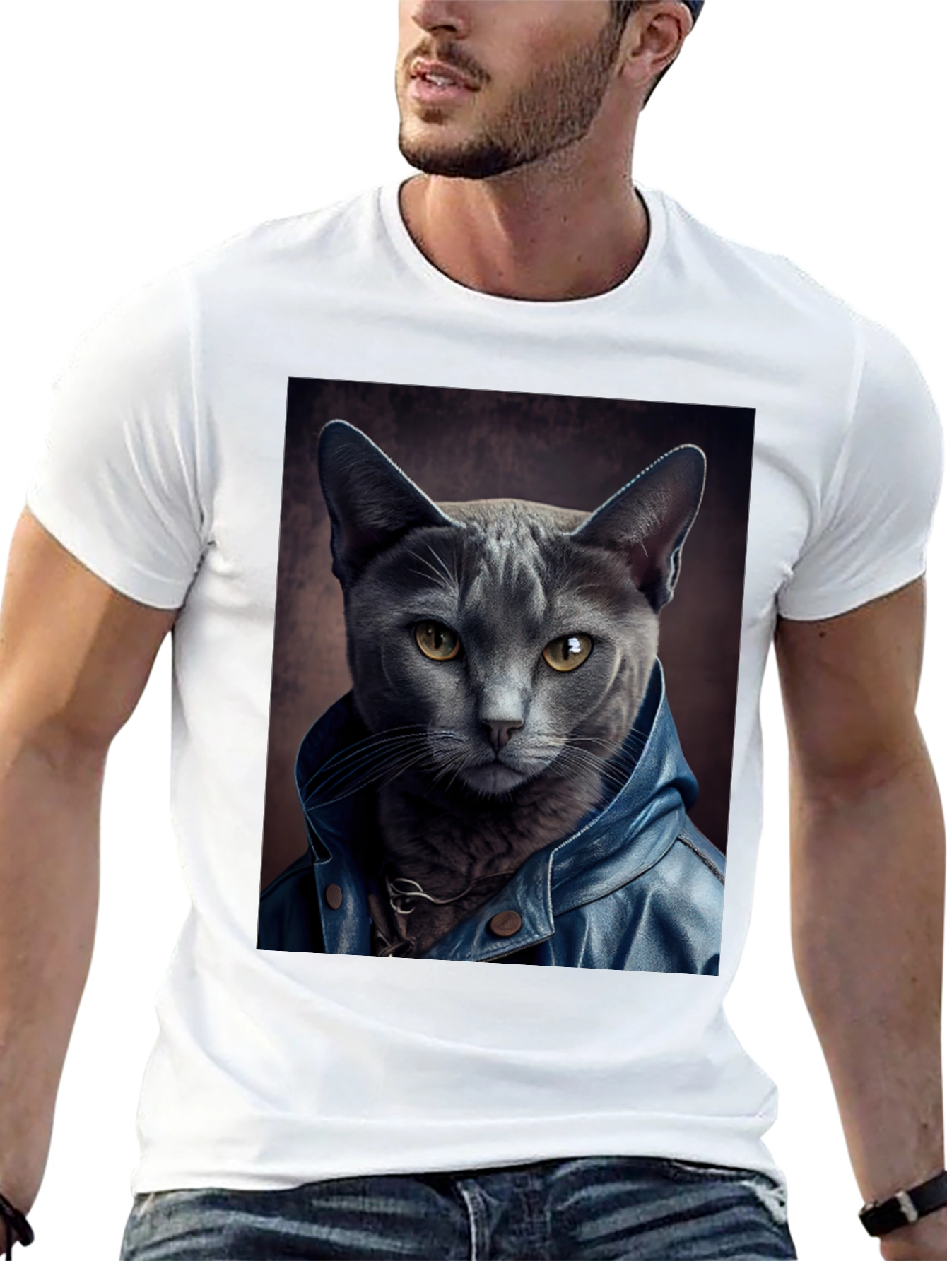 Black Cat in Leather Jacket Graphic Tee view 13