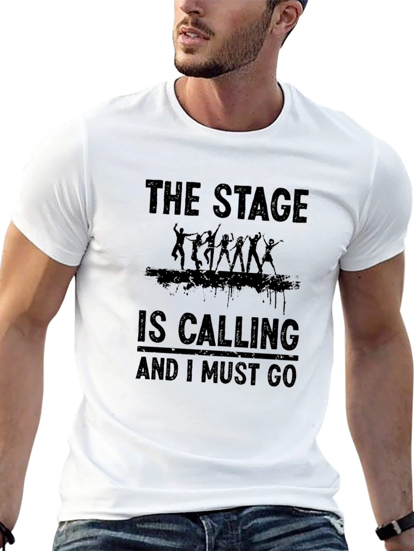 Black The Stage is Calling Men's Black Graphic Tee view 13