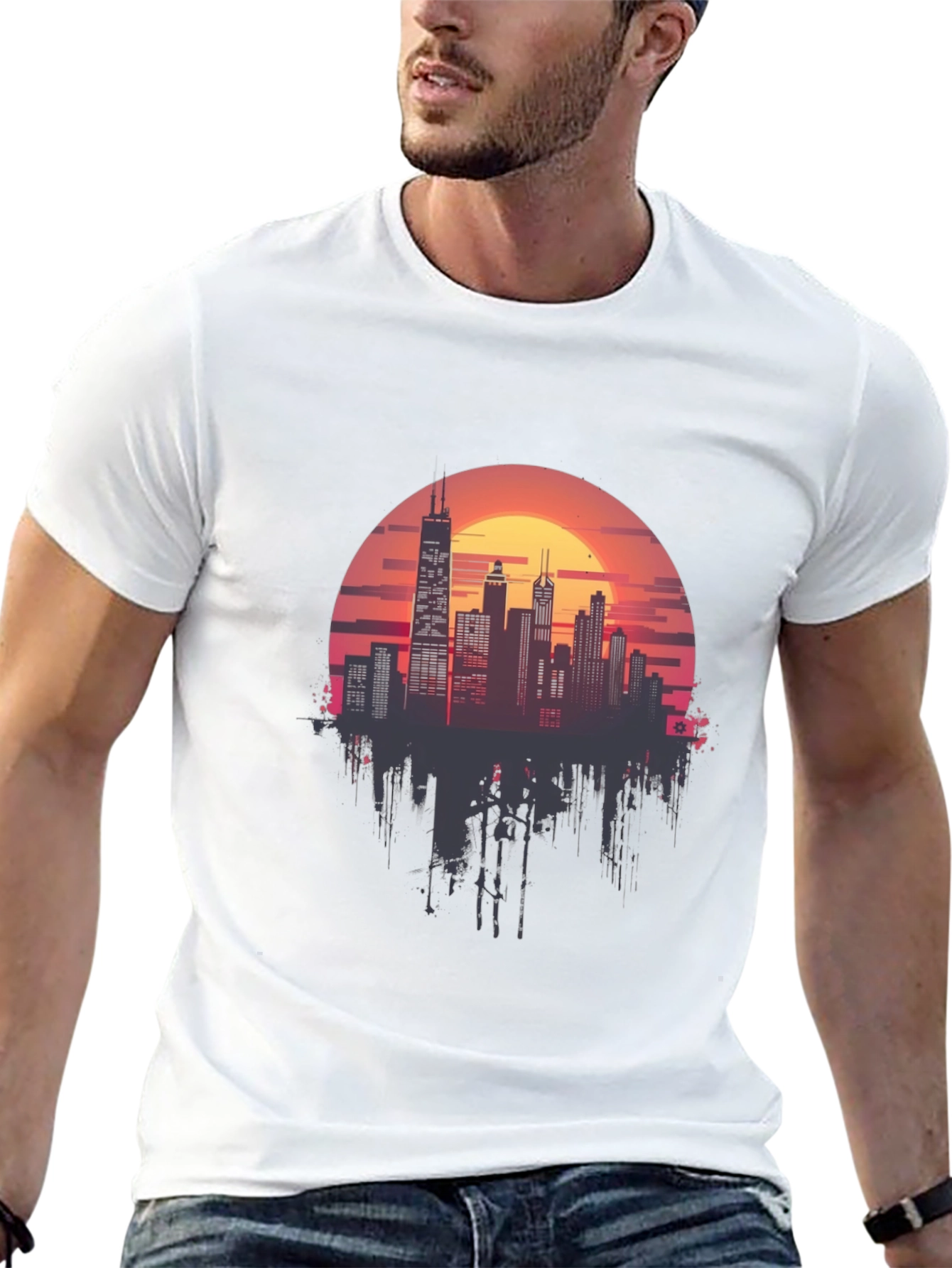 Black Sunset Cityscape Graphic Tee - Retro Style view 13