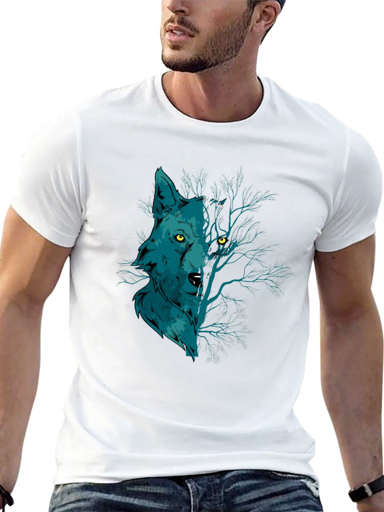 Black Wolf and Woods Graphic Tee - Black Cotton T-Shirt view 13