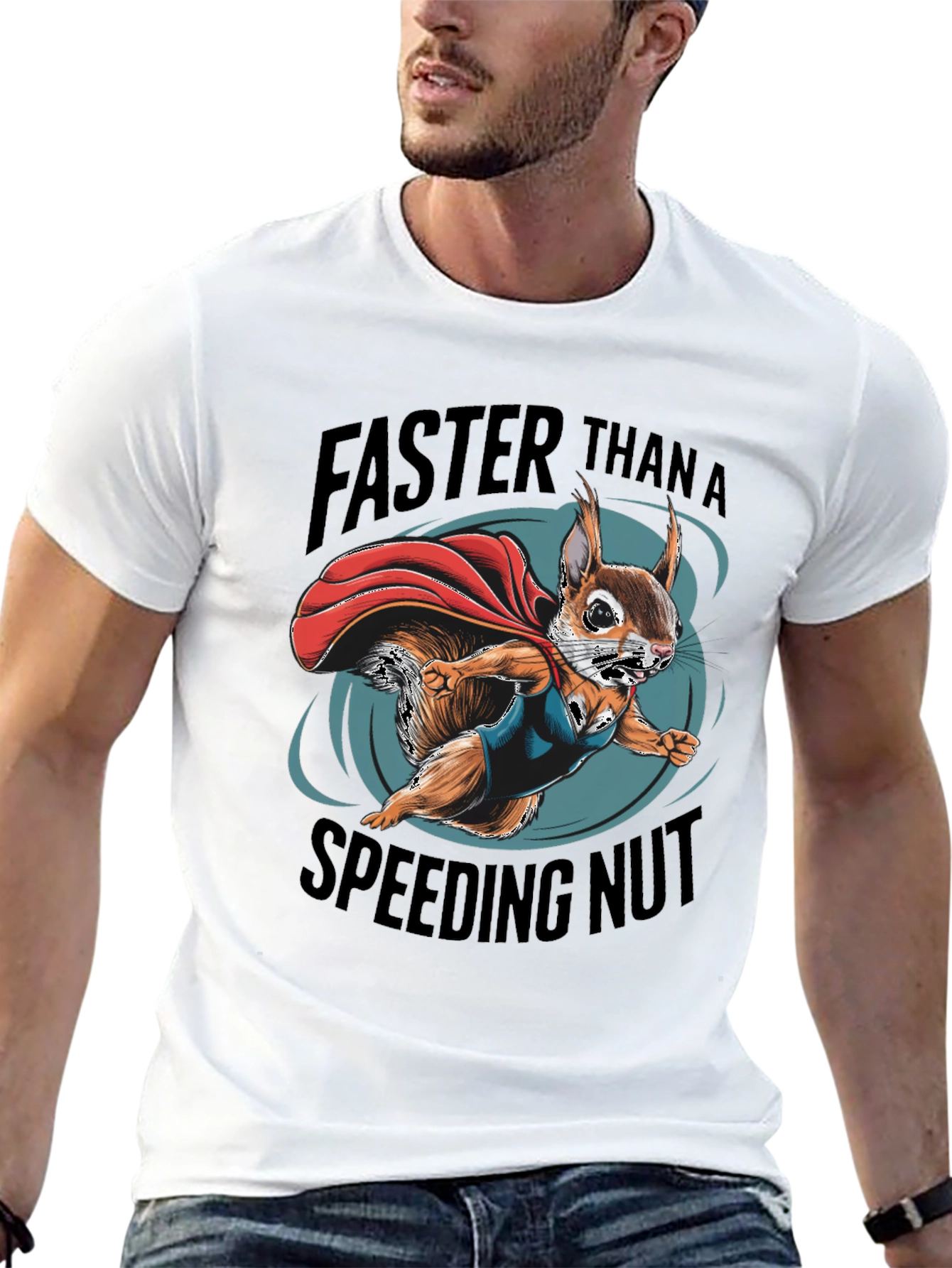Black Faster Than a Speeding Nut Squirrel Tee view 13
