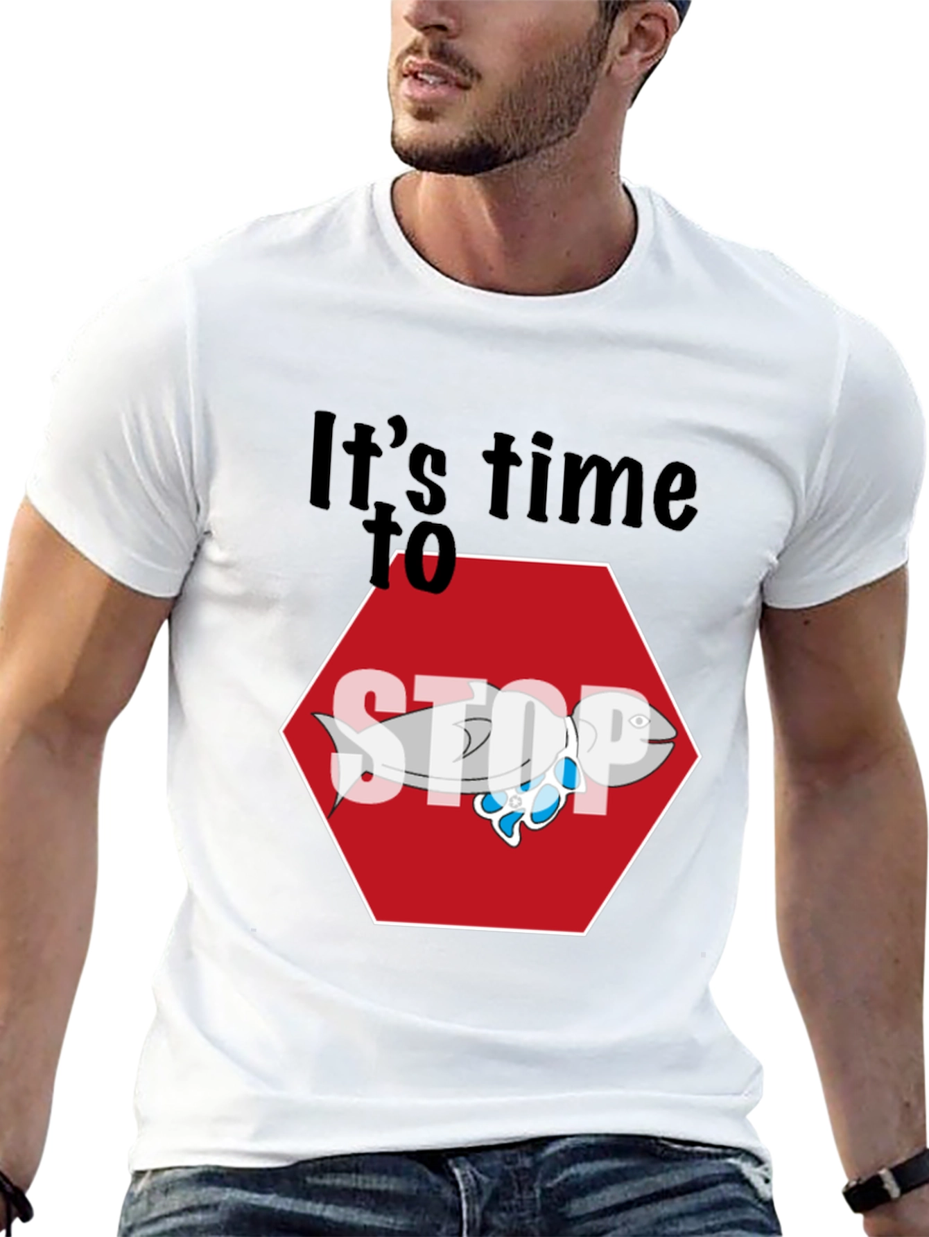 Black It's Time to STOP Fish Stop Sign Graphic Tee view 13