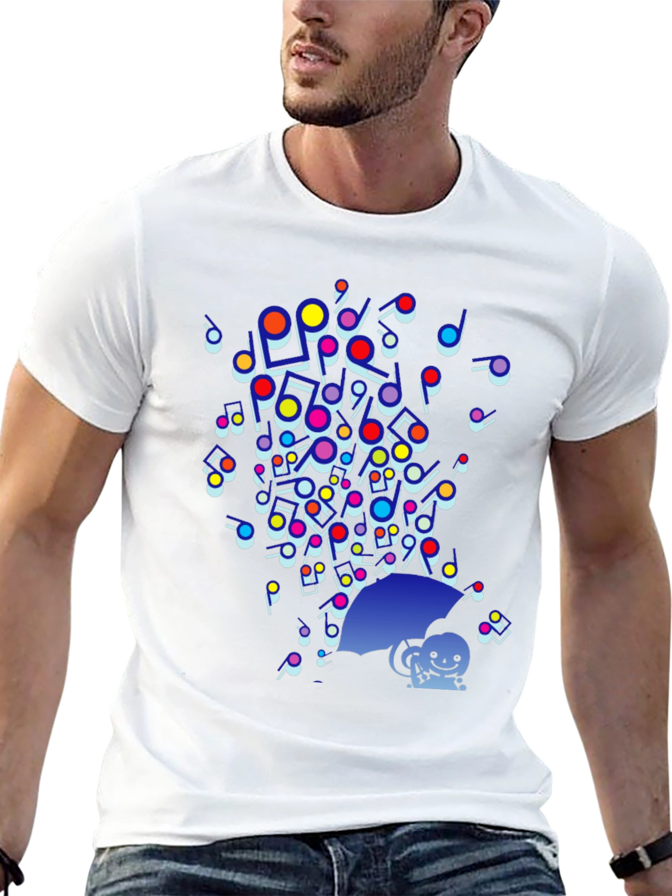 Black Colorful Music Notes Umbrella Graphic Tee - Funky Casual Style view 13