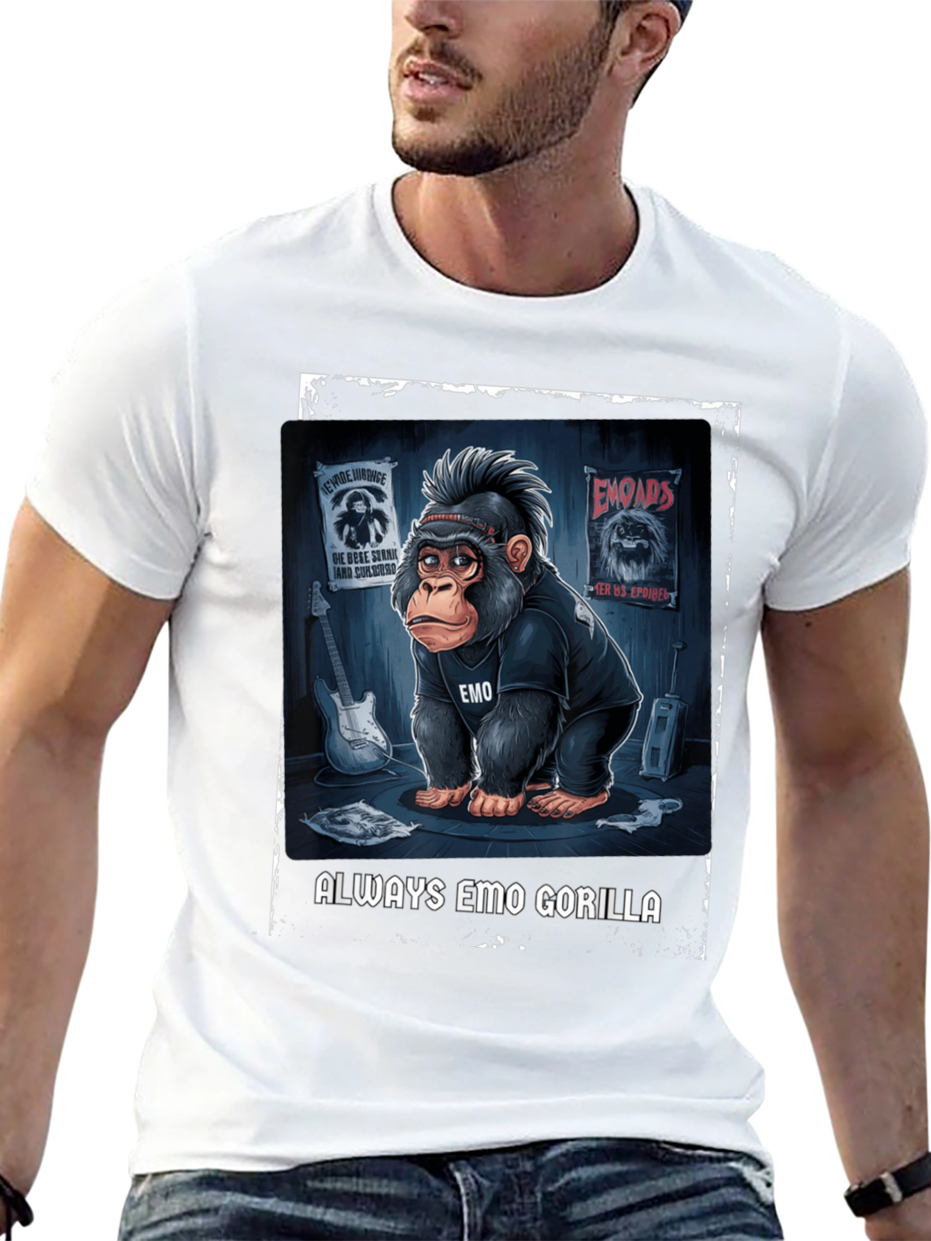 Black Emo Gorilla Graphic Tee - Rocker Style view 13