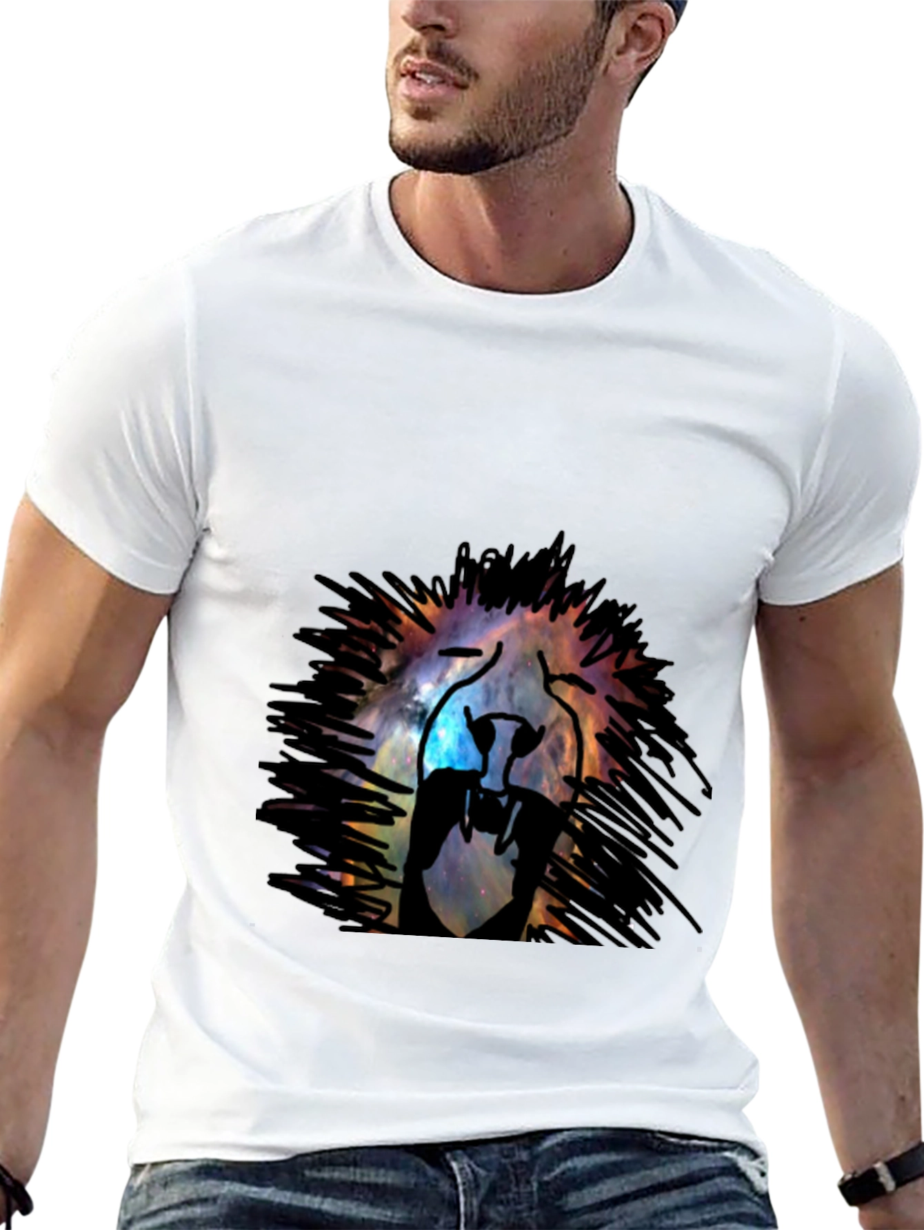 Black Galaxy Lion Graphic Tee - Black Cotton T-Shirt view 13
