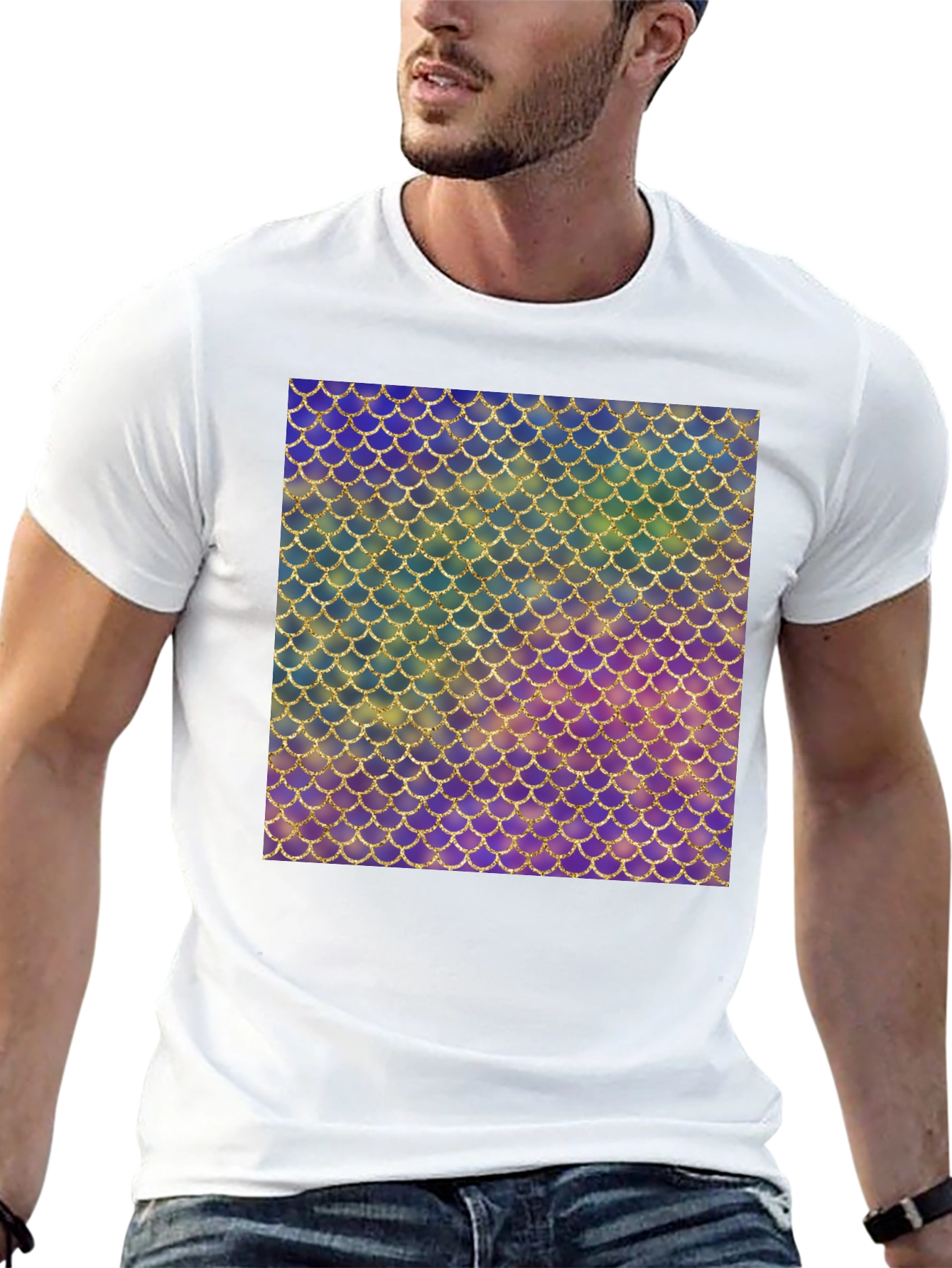 Black Iridescent Scale Pattern Black T-Shirt view 13