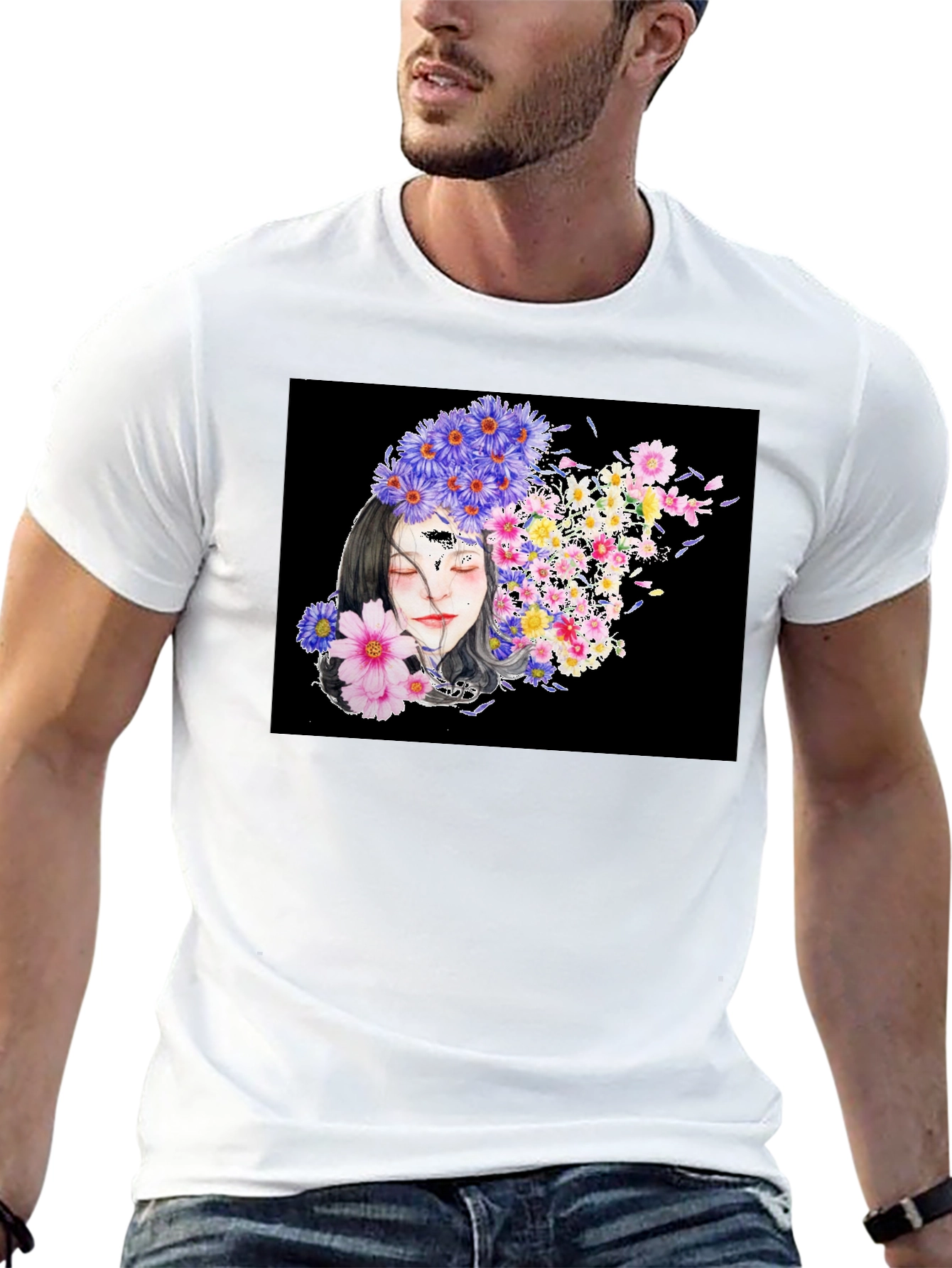Black Floral Woman Black T-Shirt view 13