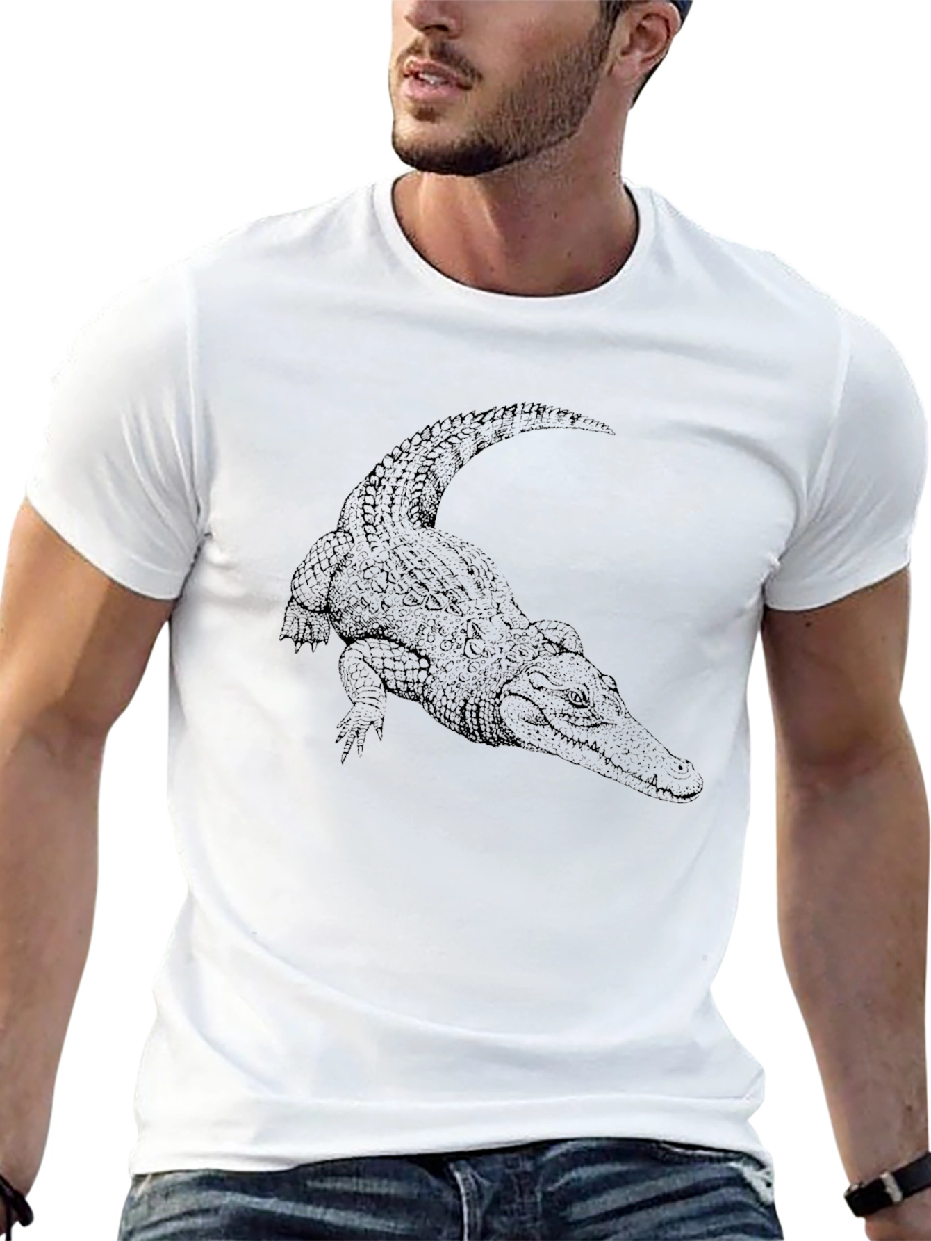 Black Cool Crocodile Graphic Tee - Black Cotton T-Shirt view 13