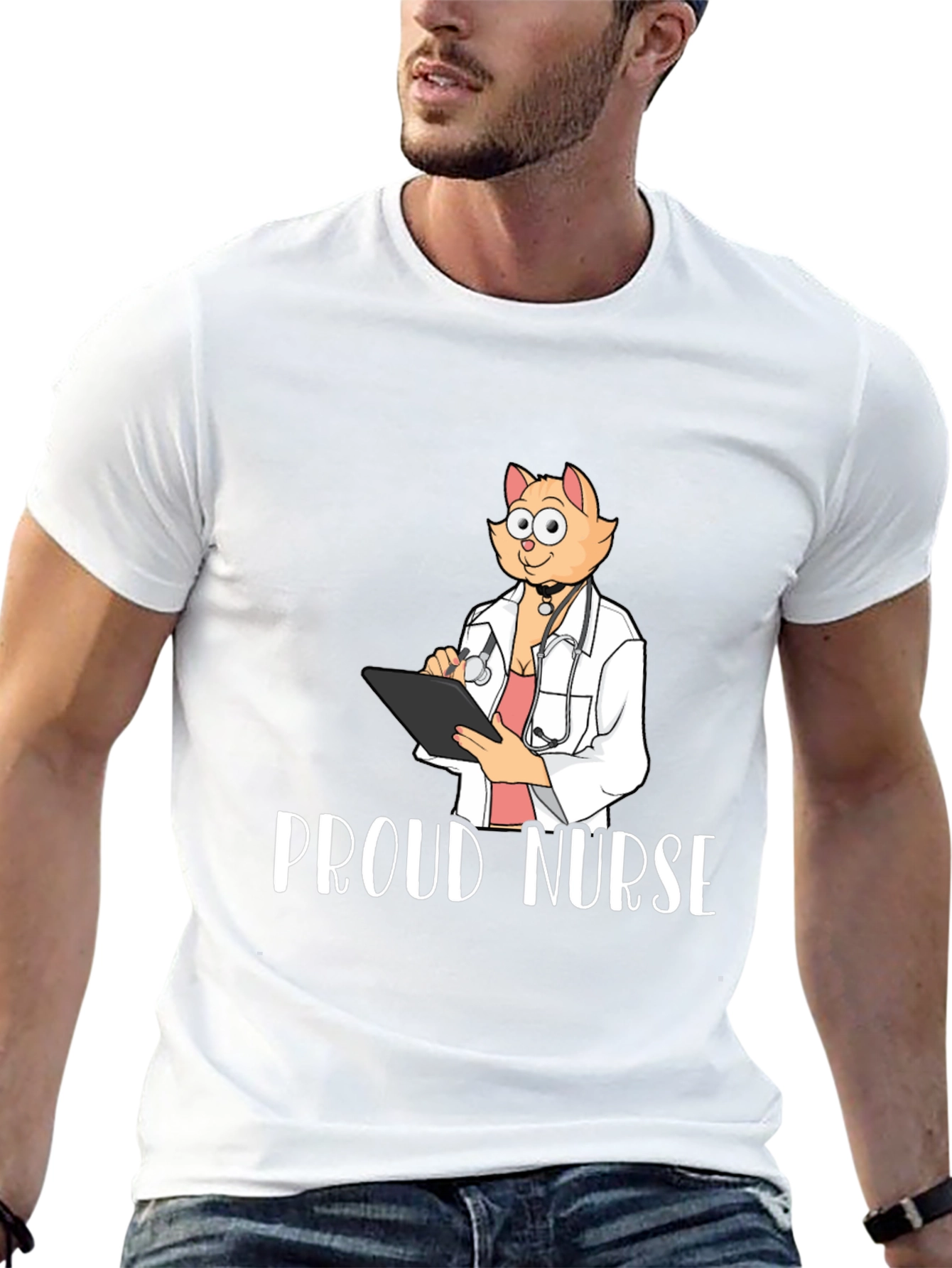Black Proud Nurse Cat T-Shirt - Novelty Tee view 13