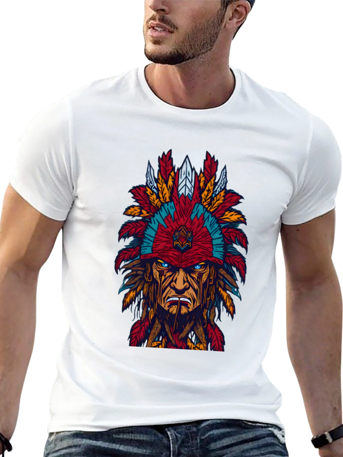 Black Native American Headdress Graphic Tee - Bold Design view 13