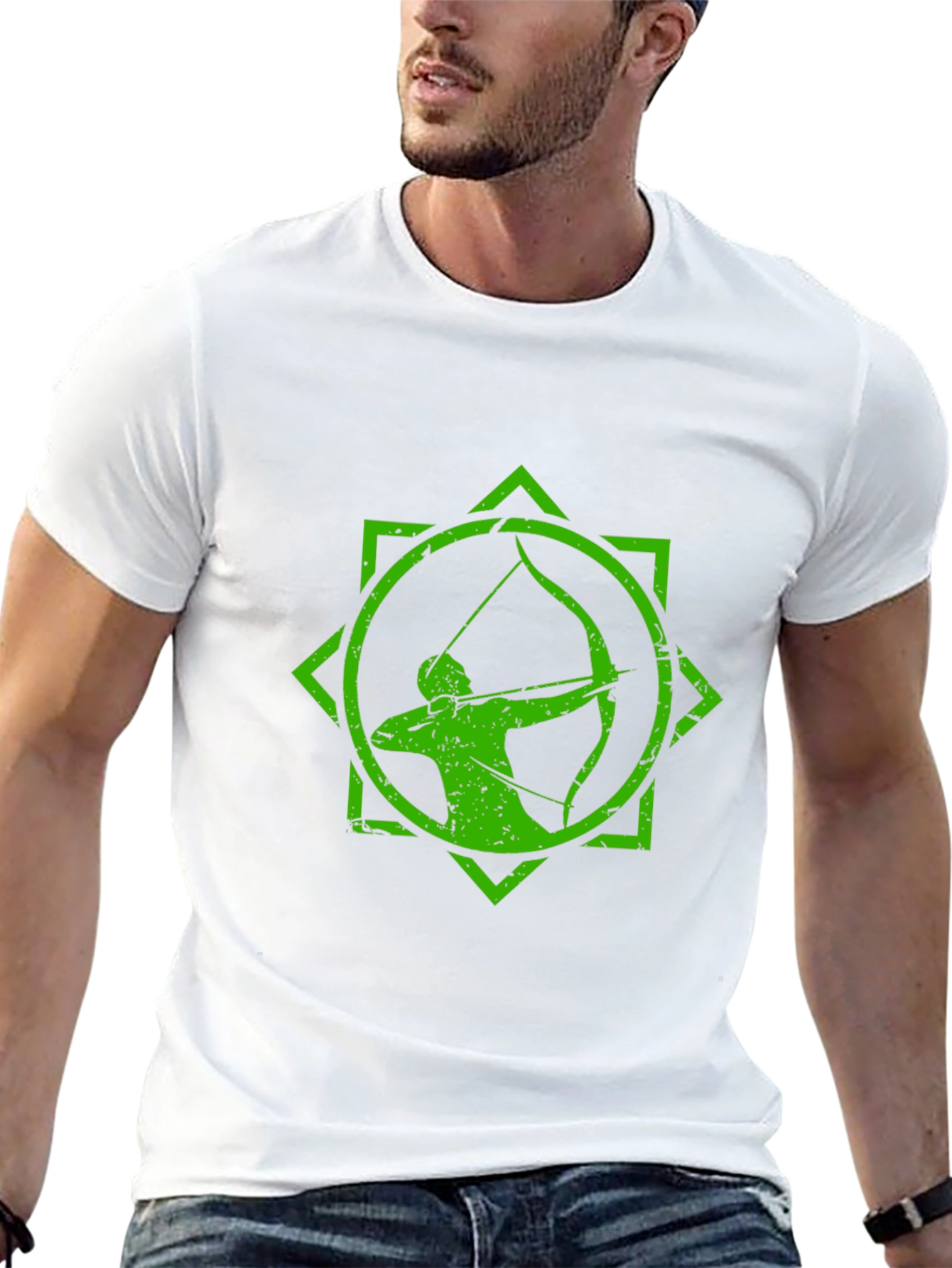 Black Archery Graphic Tee - Black T-Shirt with Green Archer Design view 13