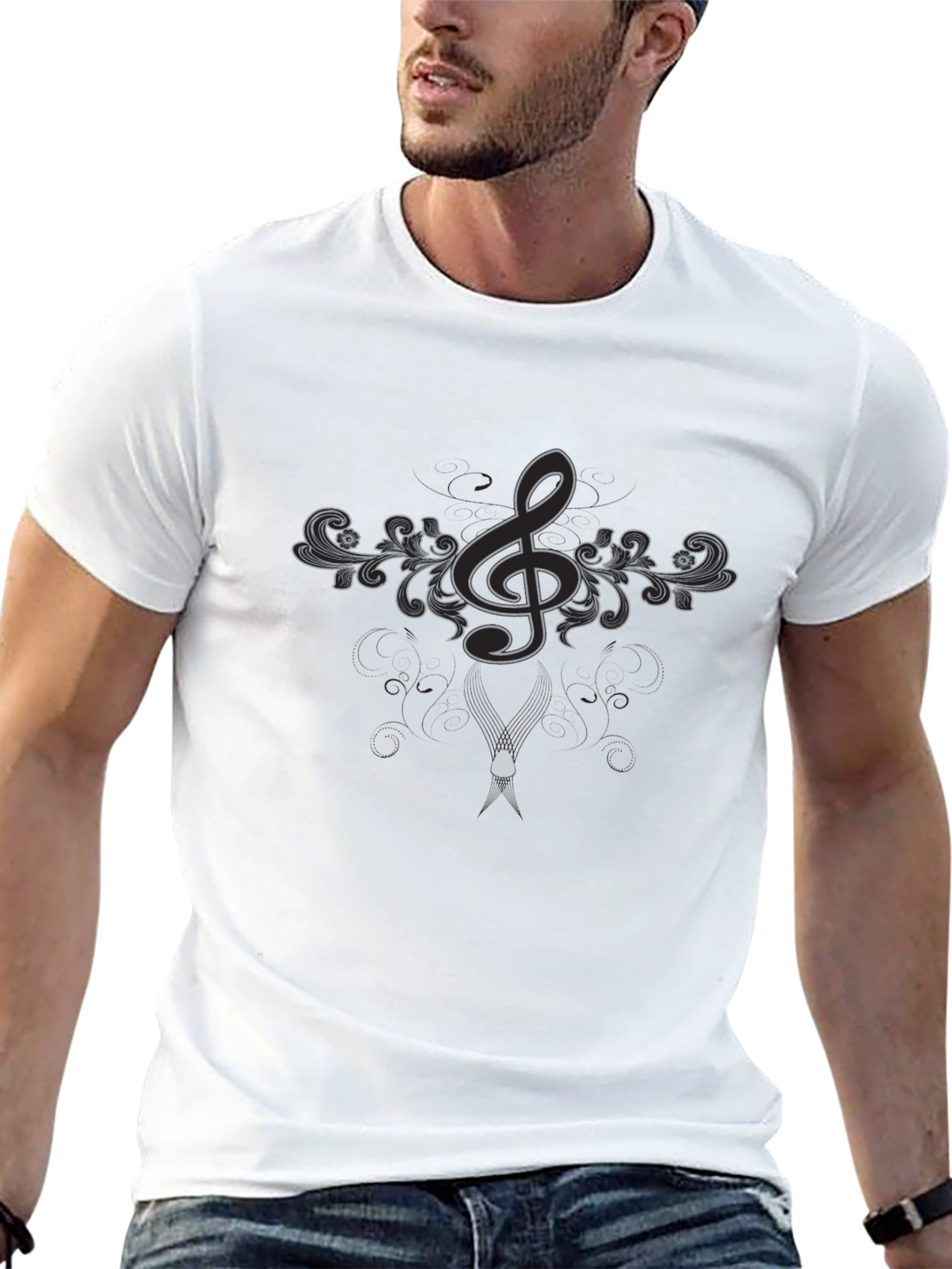 Black Elegant Music Note T-Shirt view 13