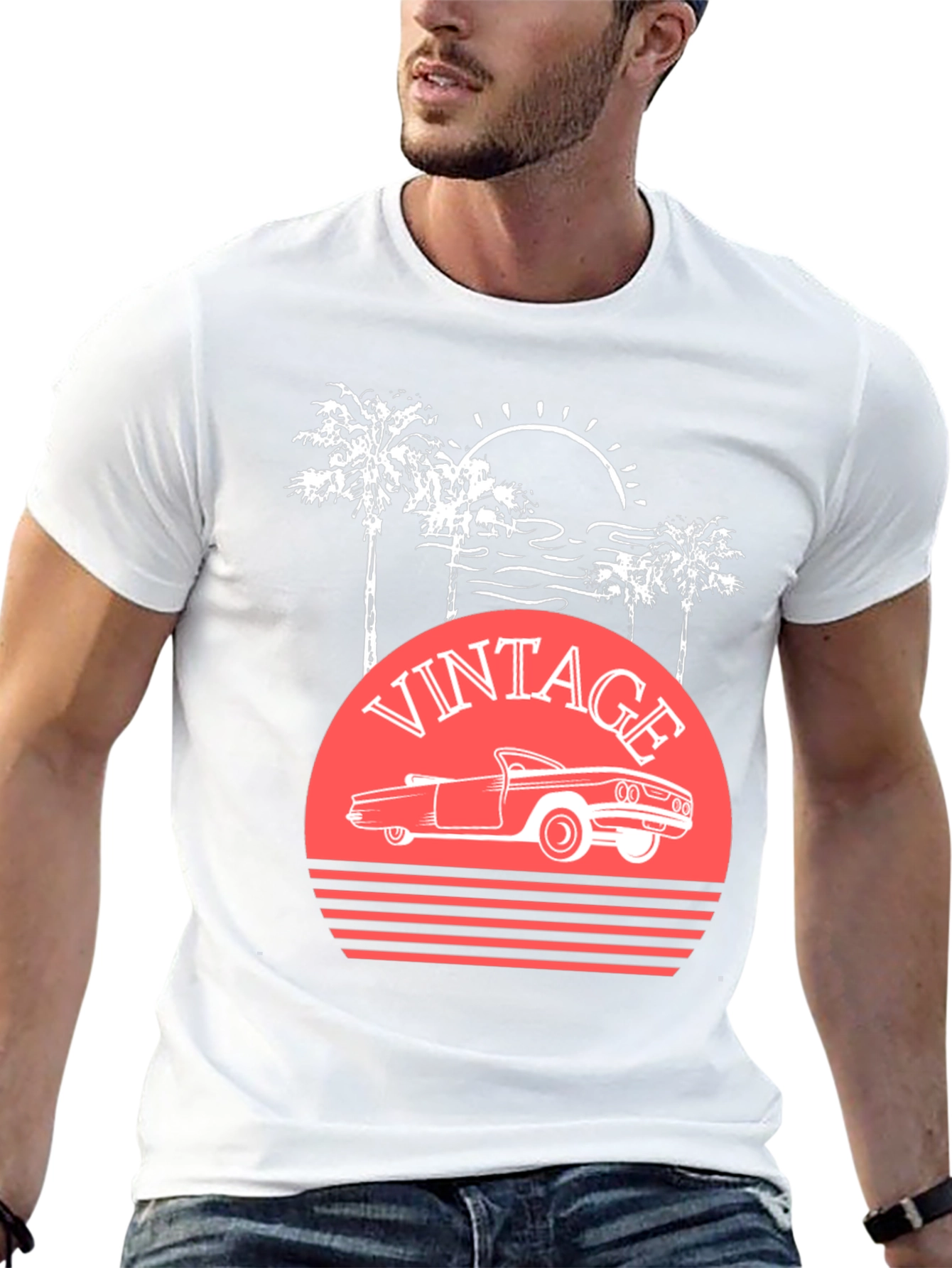 Black Vintage Car Sunset T-Shirt view 13