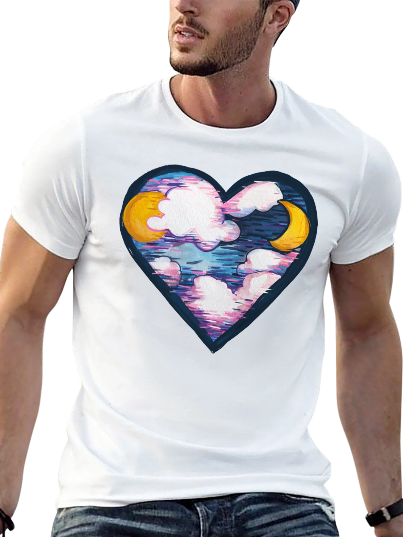 Black Moon and Clouds Heart Graphic Tee - Black view 13