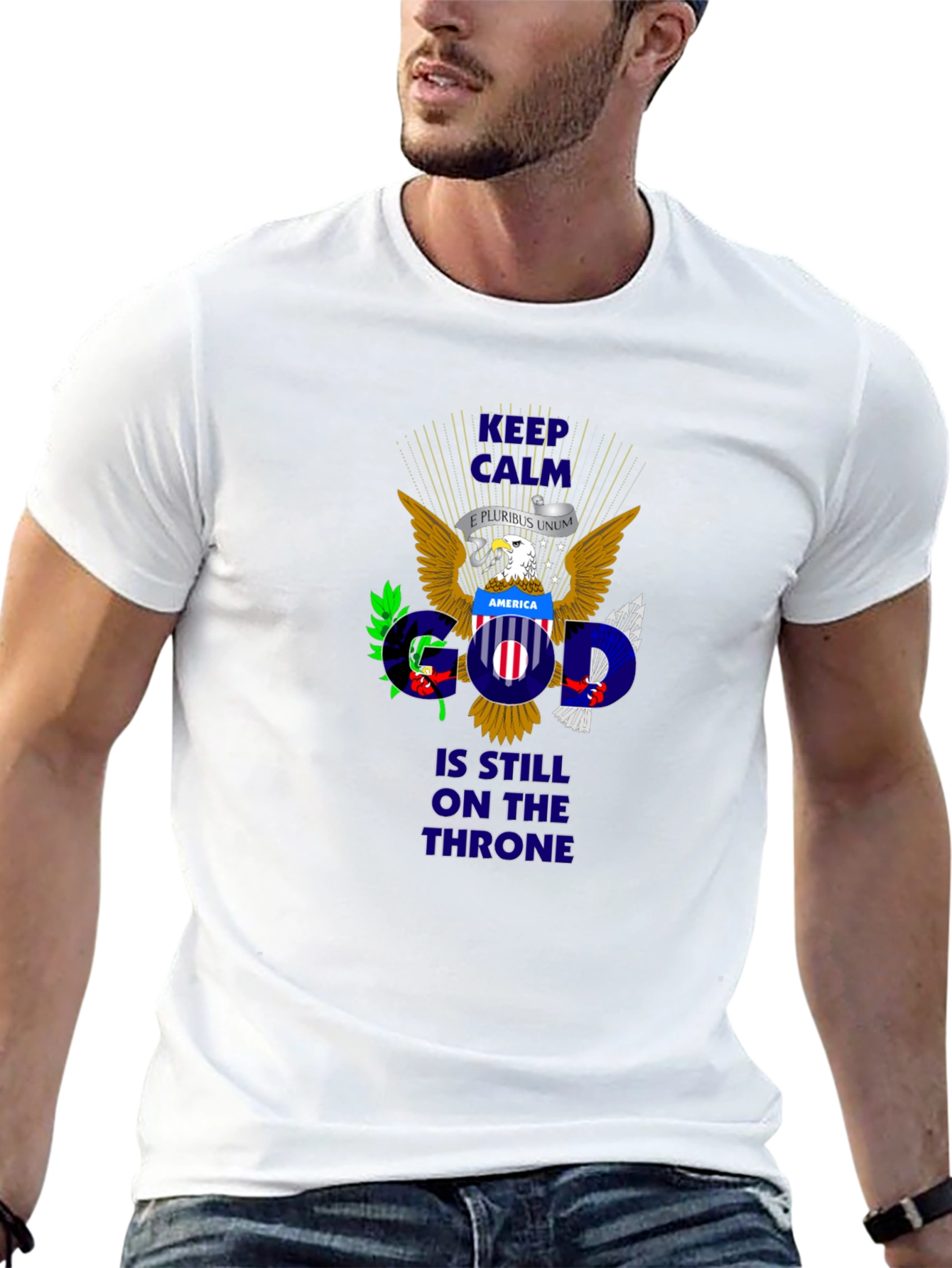 Black Keep Calm God On Throne Patriotic T-Shirt view 13