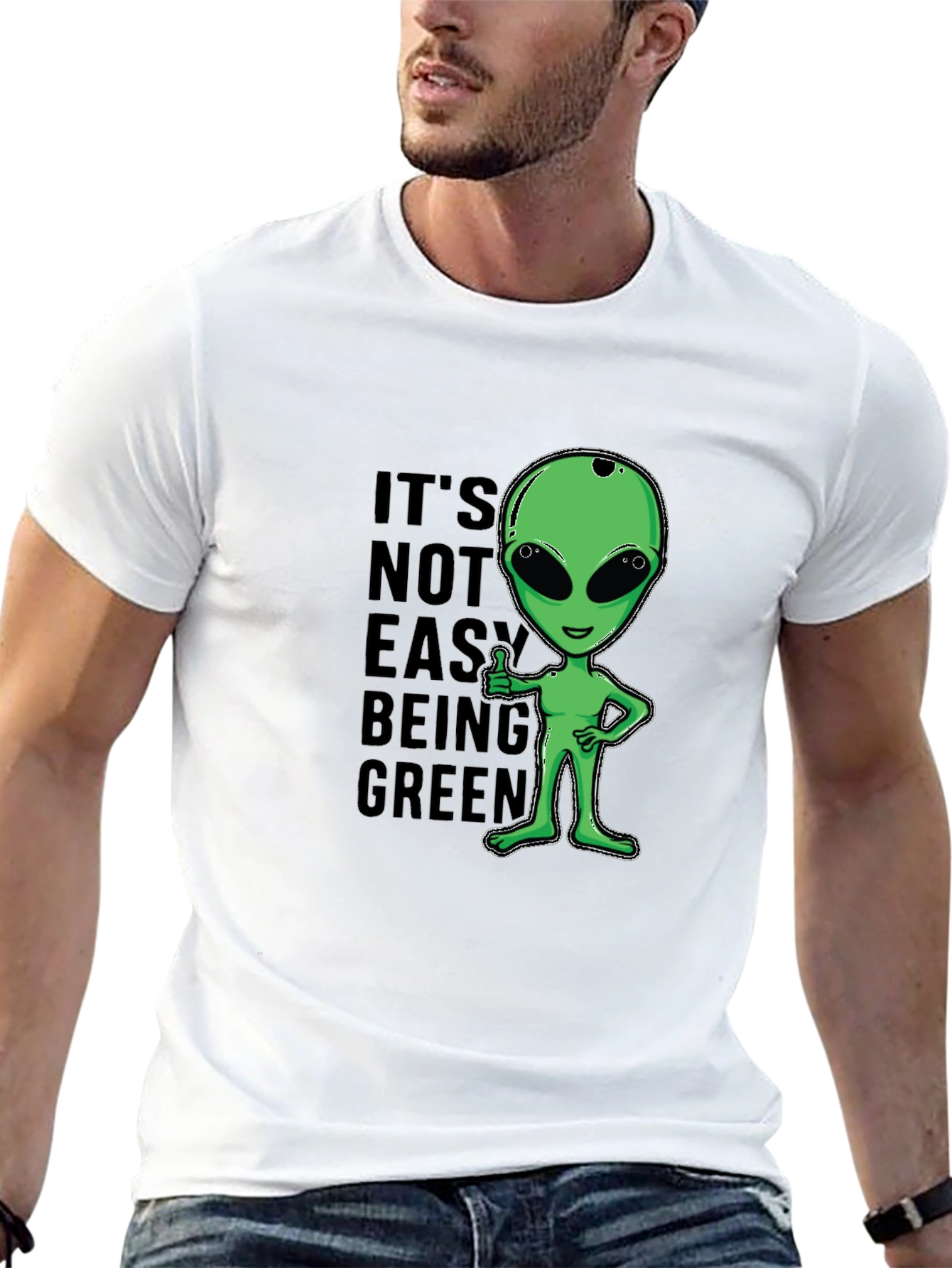 Black It's Not Easy Being Green Alien Graphic T-Shirt view 13