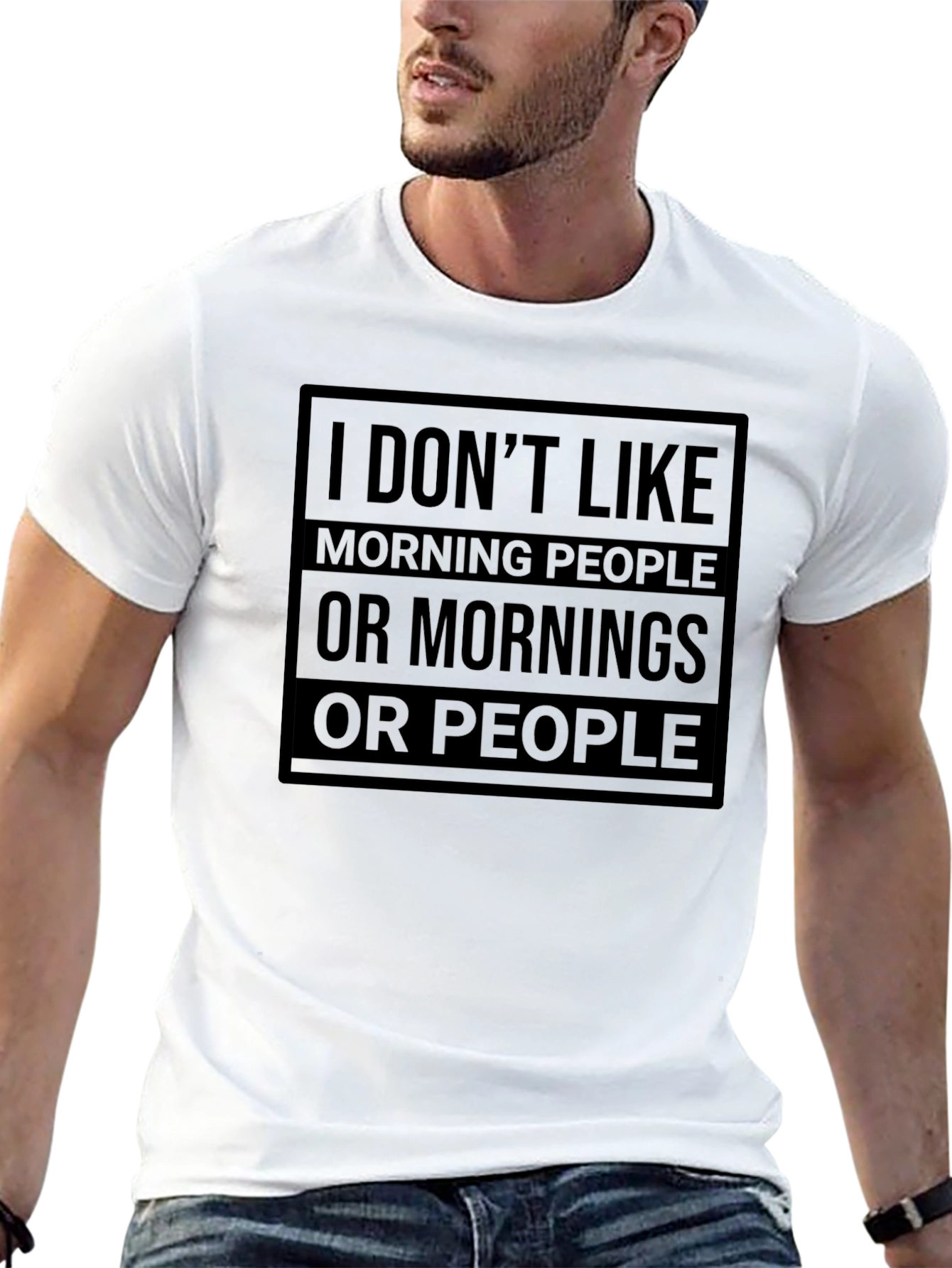 Black Funny "I Don't Like Mornings" Graphic T-Shirt view 13