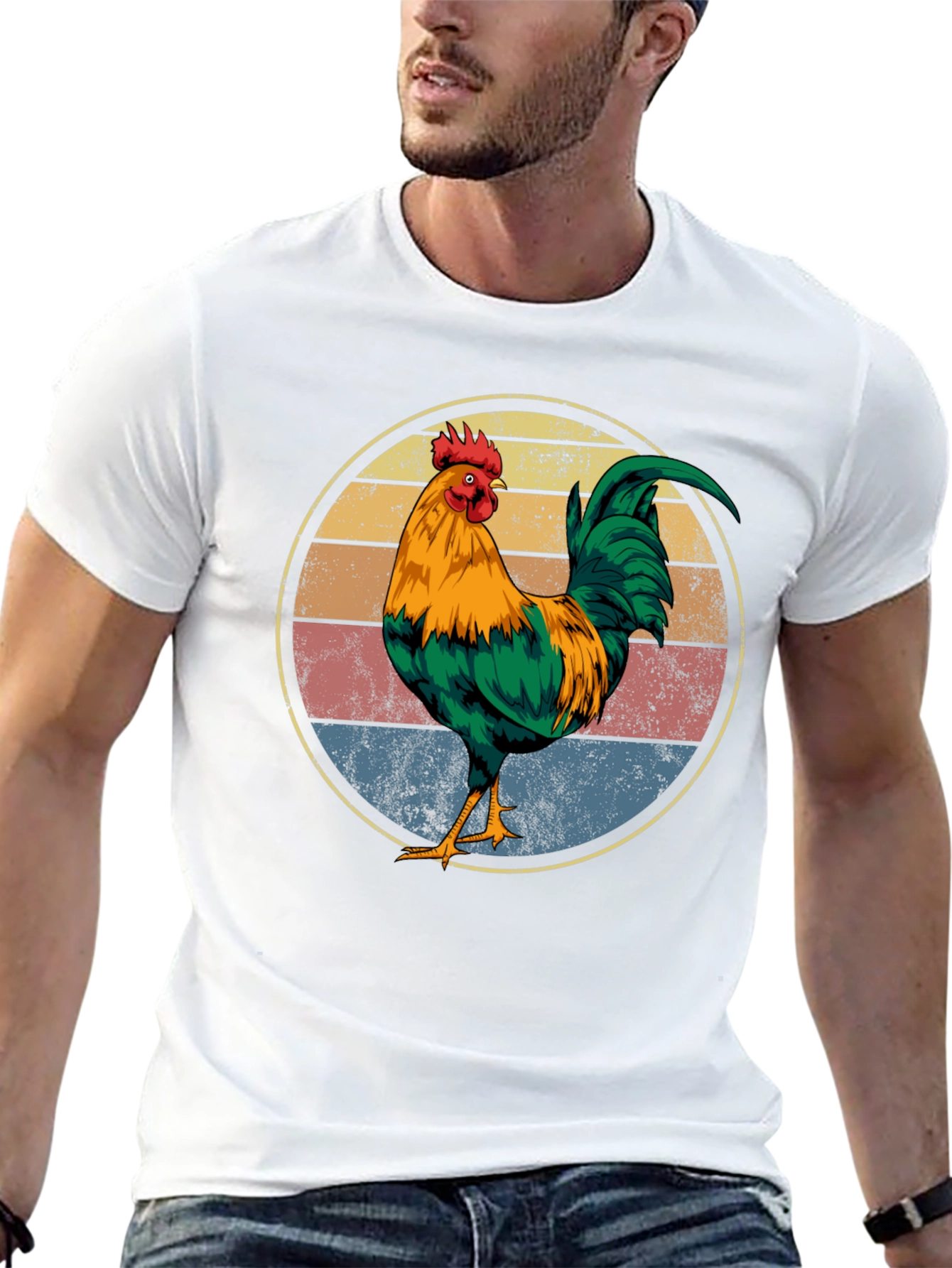 Black Retro Rooster Graphic Tee - Vintage Chicken Shirt view 13