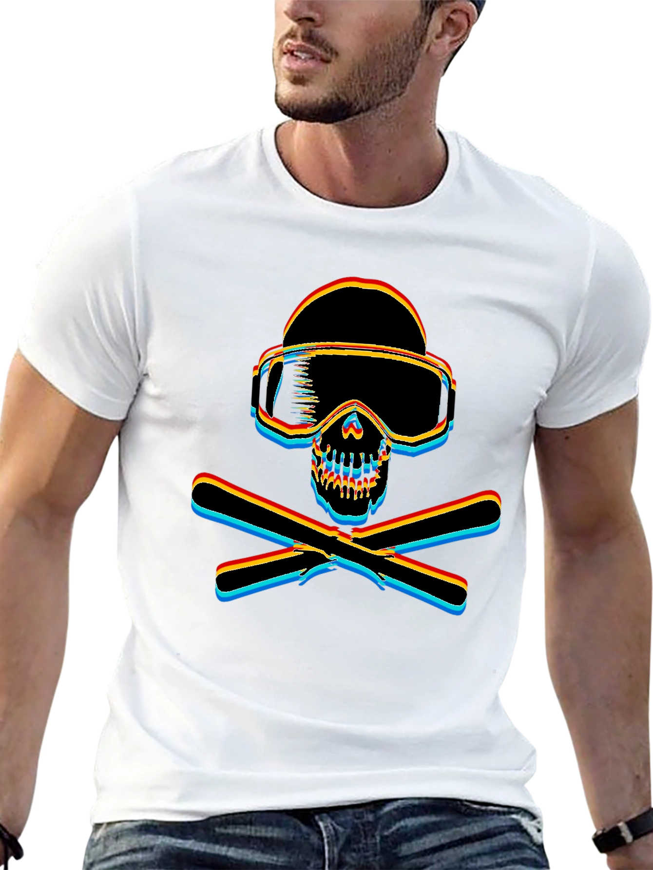 Black Ski Skull Graphic Tee - Black Cotton T-Shirt view 13