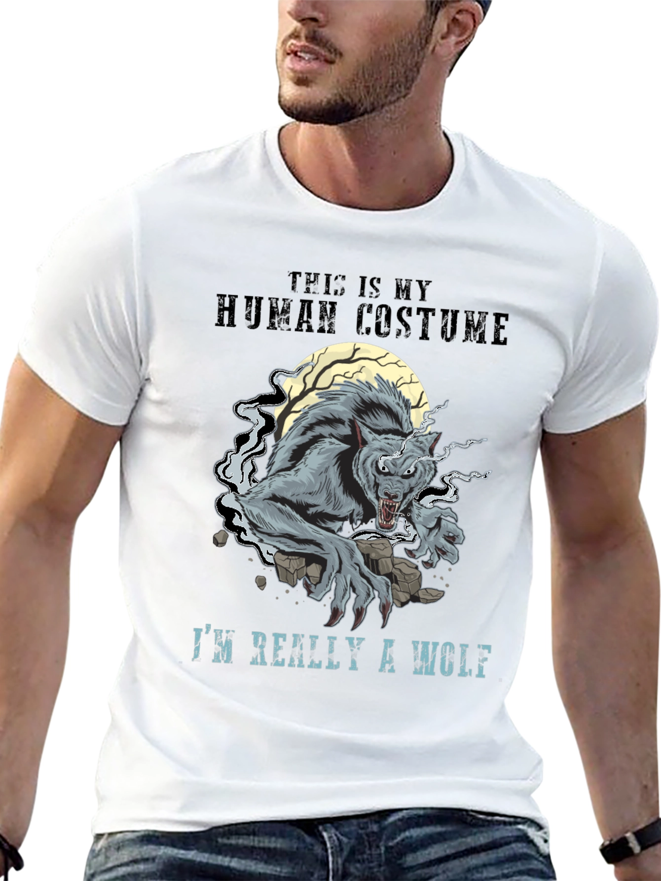 Black Human Costume Werewolf Graphic T-Shirt view 13