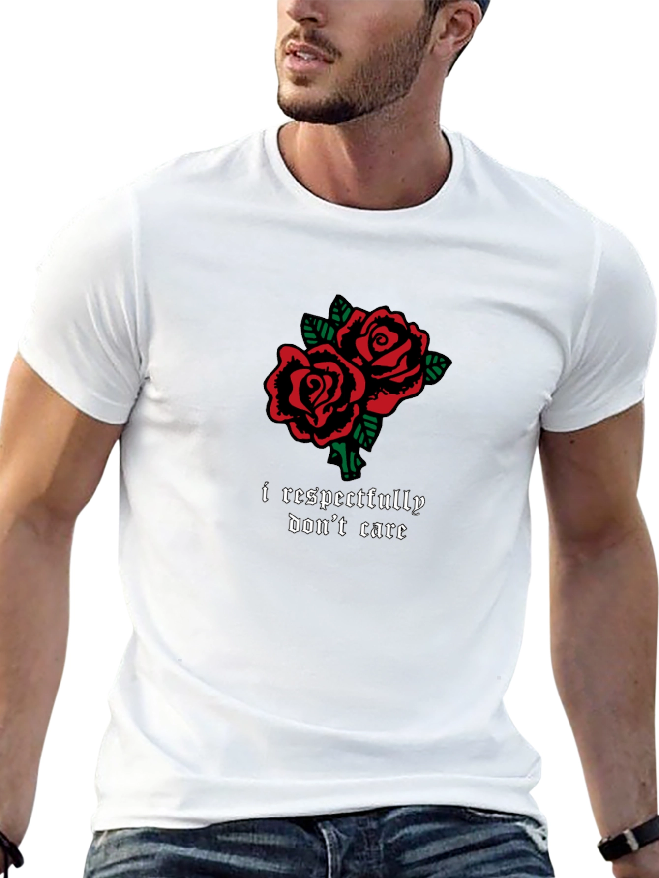 Black Roses and "I Respectfully Don't Care" Graphic T-Shirt view 13