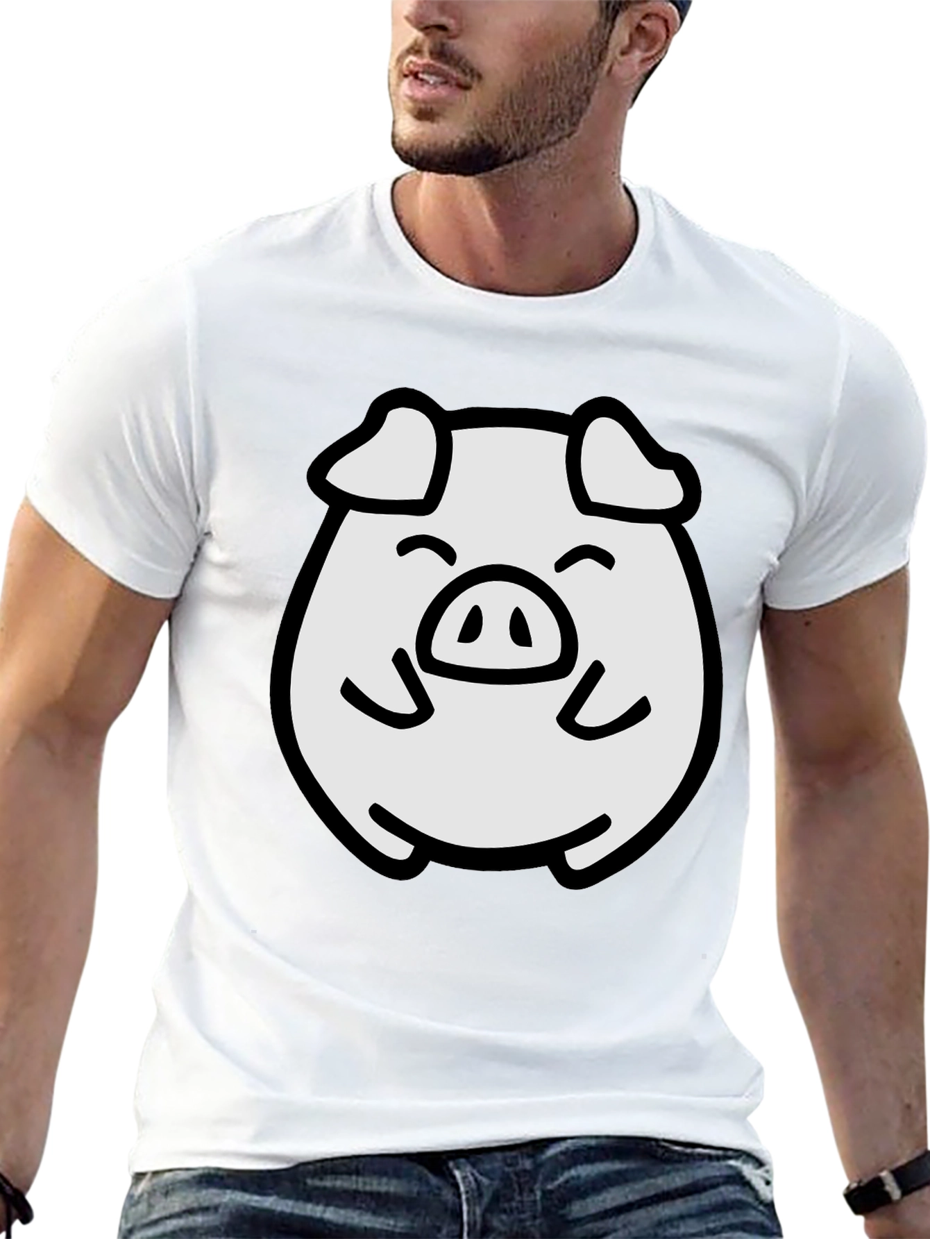 Black Cute Pig Graphic Tee - Black Cotton Blend Comfort view 13