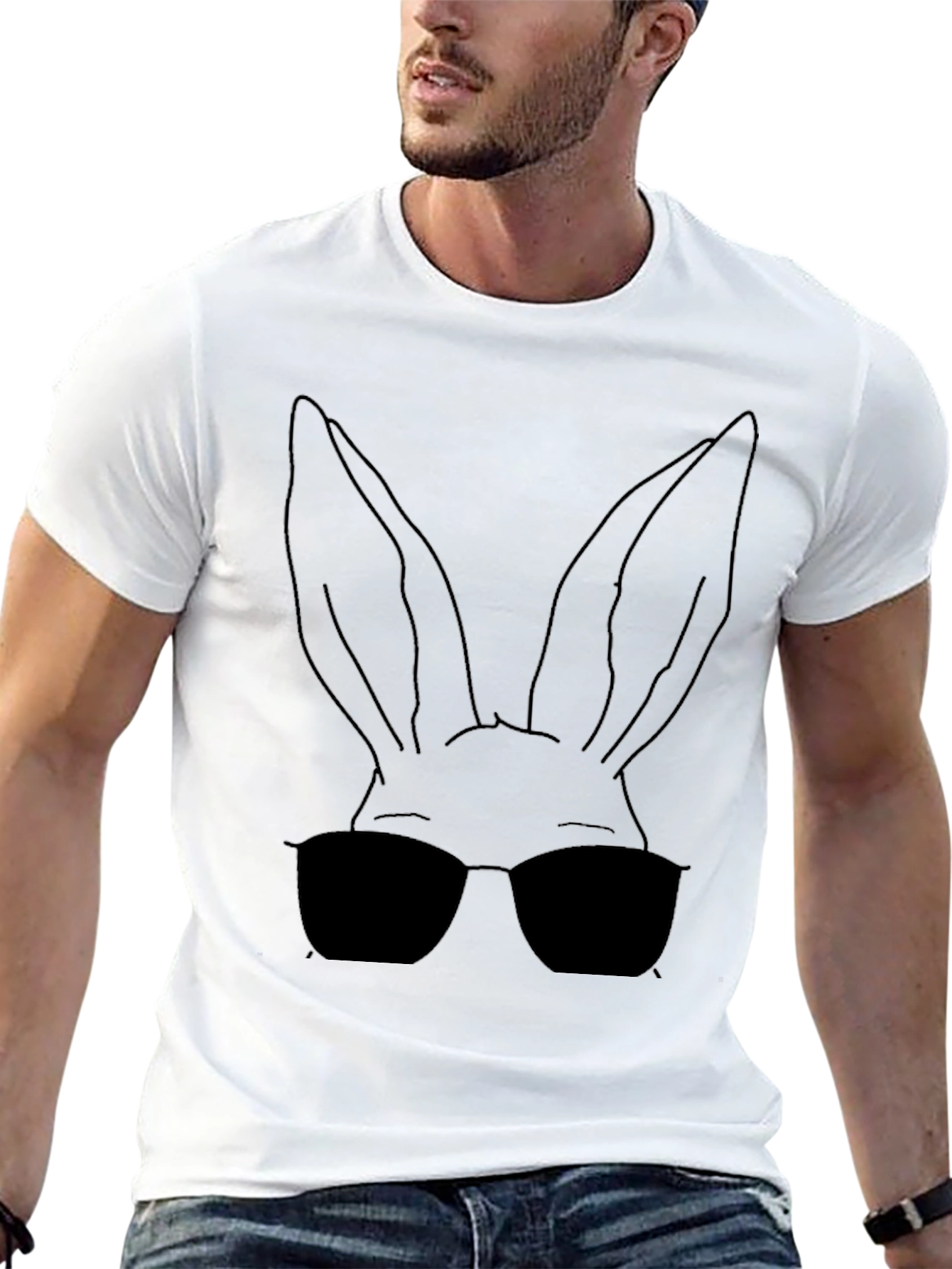 Black Cool Bunny T-Shirt - Black Cotton Tee view 13