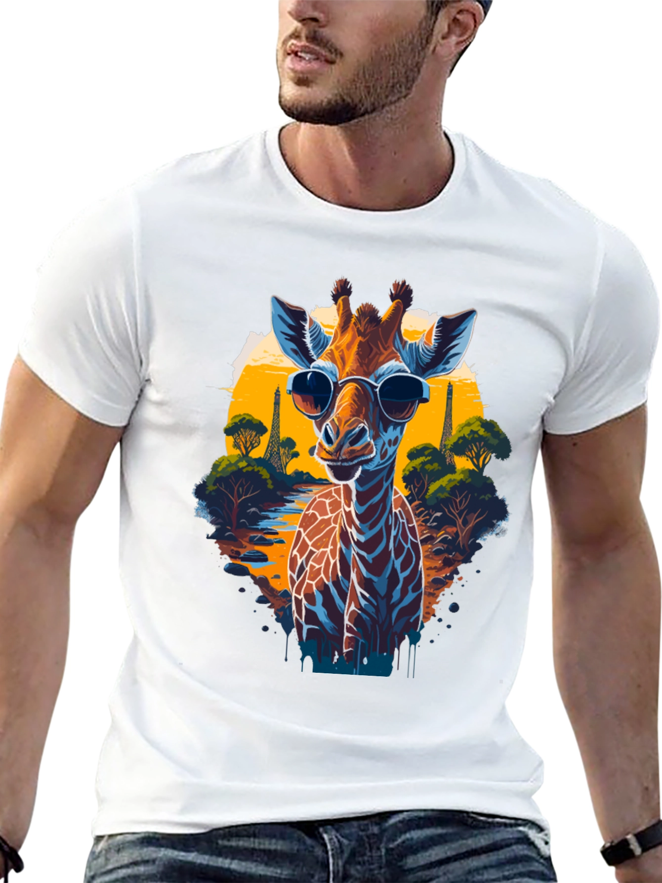 Black Cool Giraffe in Shades Graphic T-Shirt view 13