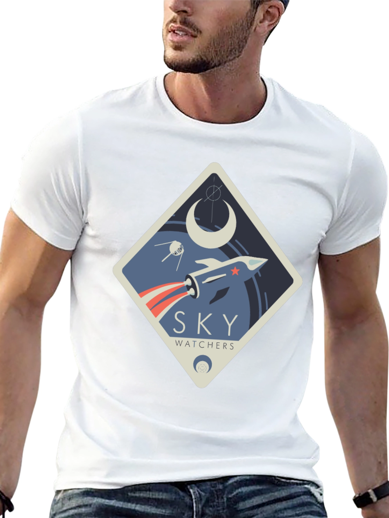 Black Sky Watchers Graphic Tee - Space Rocket Design view 13