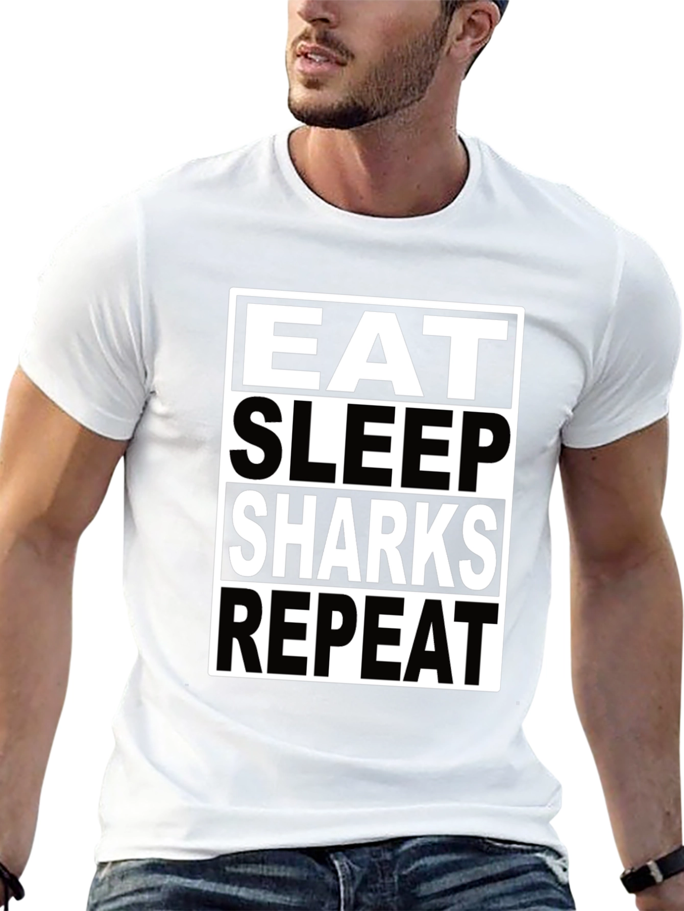 Black Eat Sleep Sharks Repeat Black T-Shirt view 13