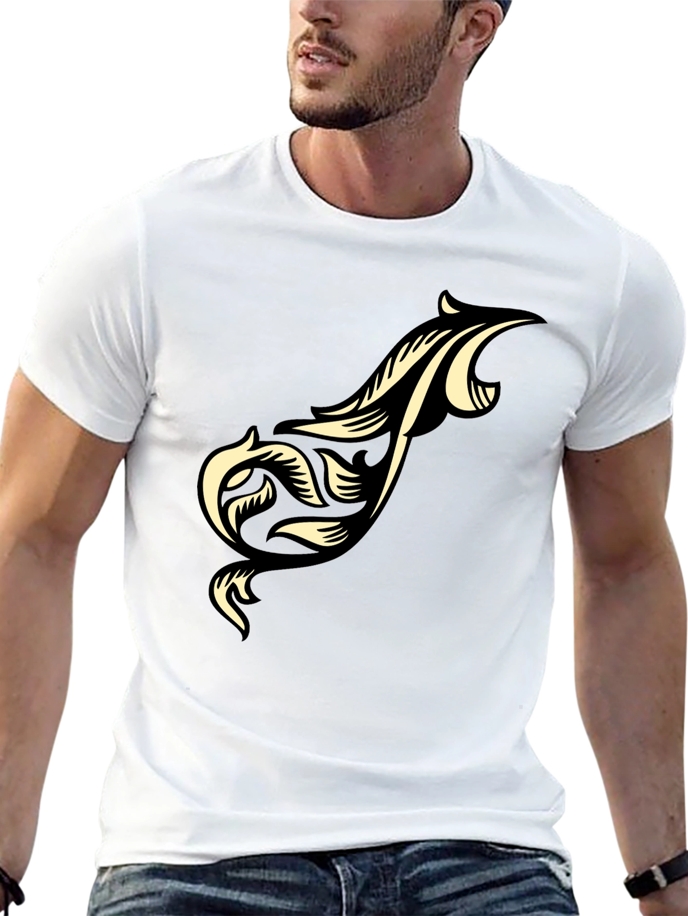 Black Men's Black T-Shirt with Tribal Design view 13