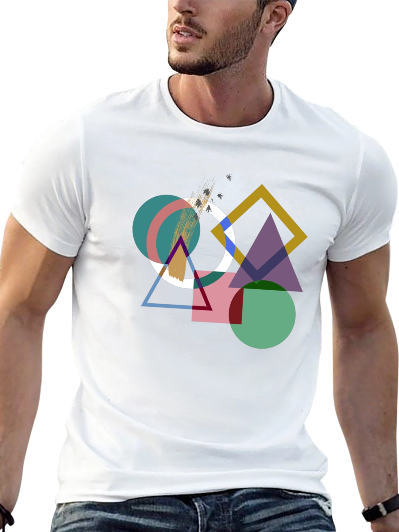 Black Geometric Design Black T-Shirt view 13