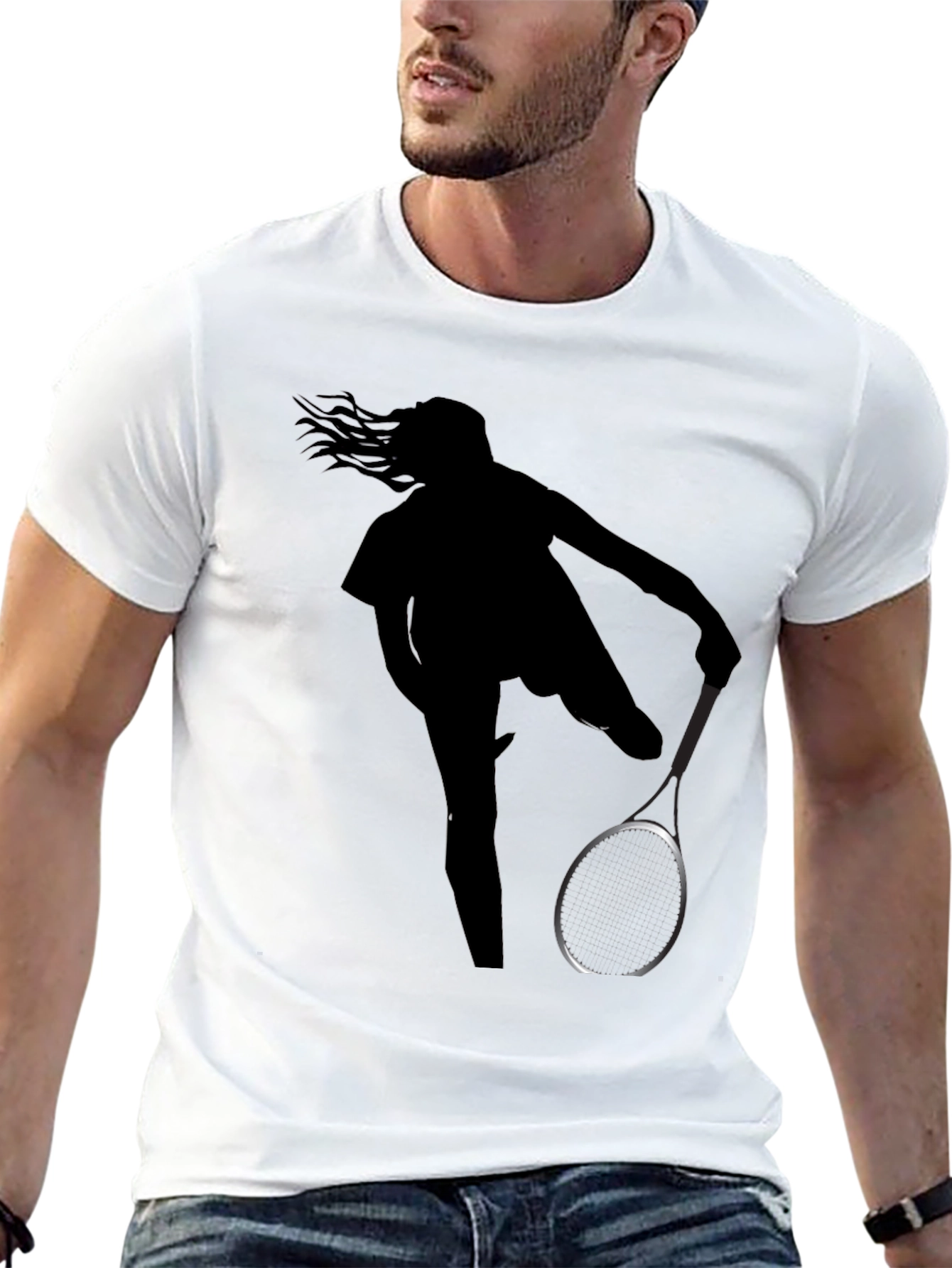 Black Tennis Player Silhouette Black Graphic Tee view 13