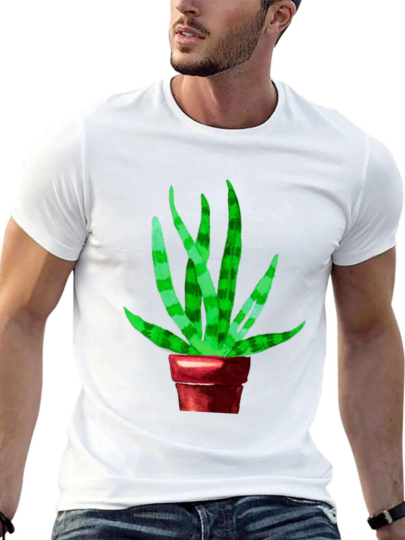Black Unique Snake Plant Graphic Tee - Black Cotton Blend view 13