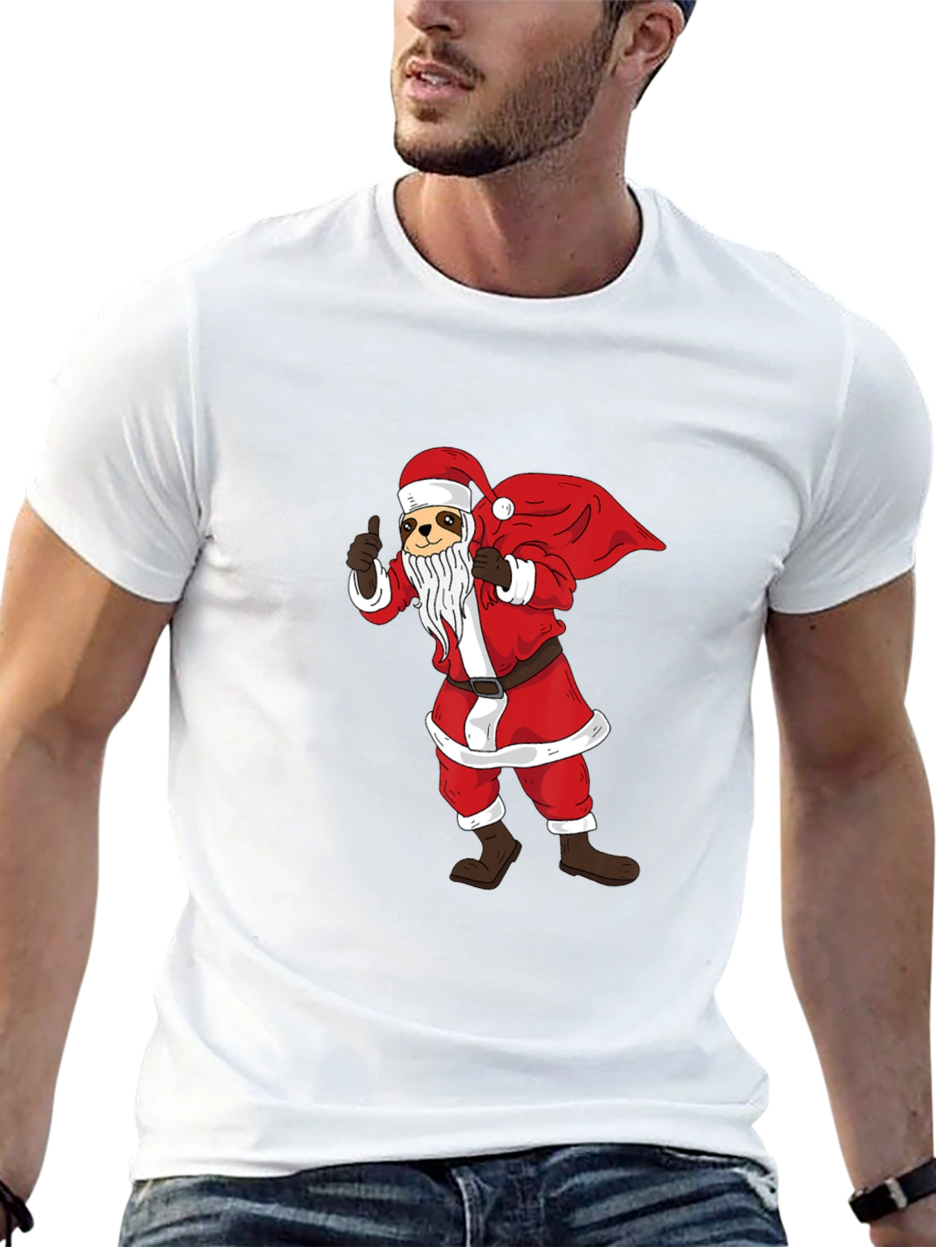 Black Santa Sloth Graphic T-Shirt - Holiday Cheer view 13